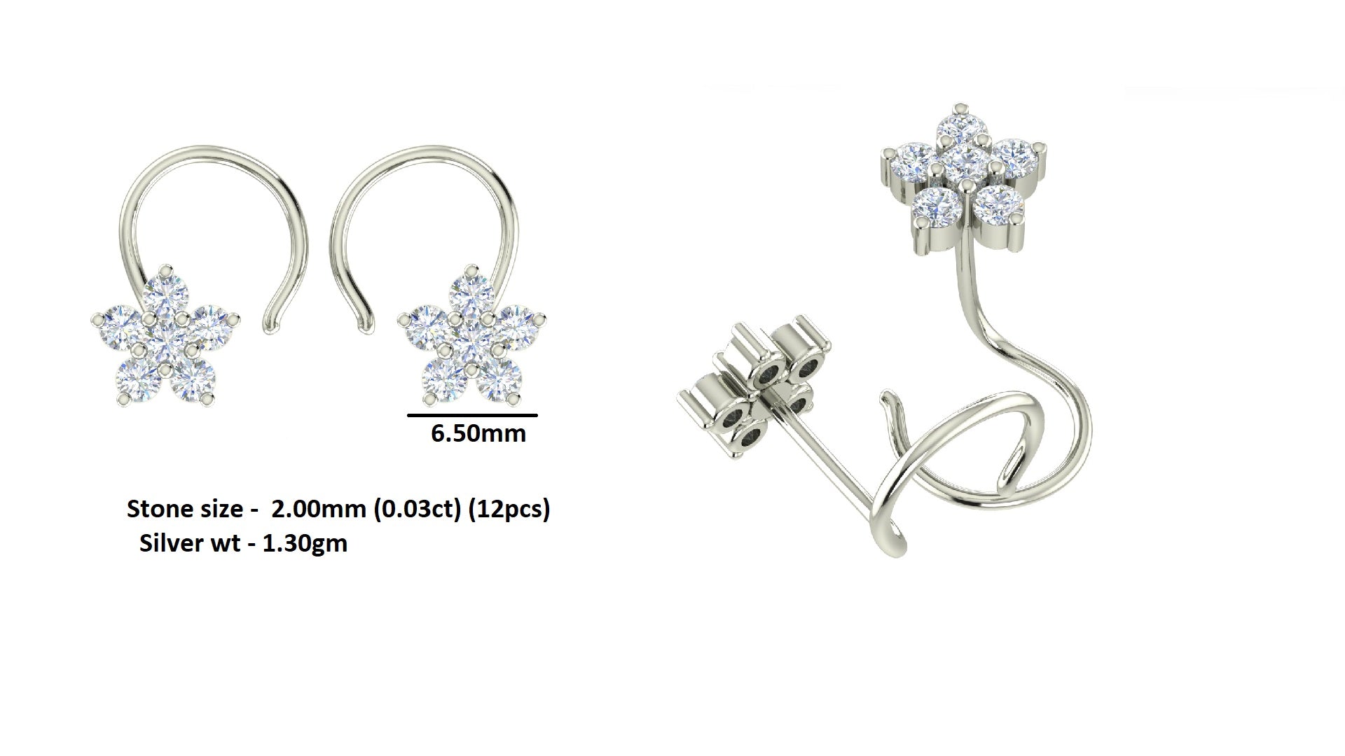 RKC Star Moissanite 925 Sterling Silver Earrings With 14K White Gold Plated Product Wt 1.30 gm