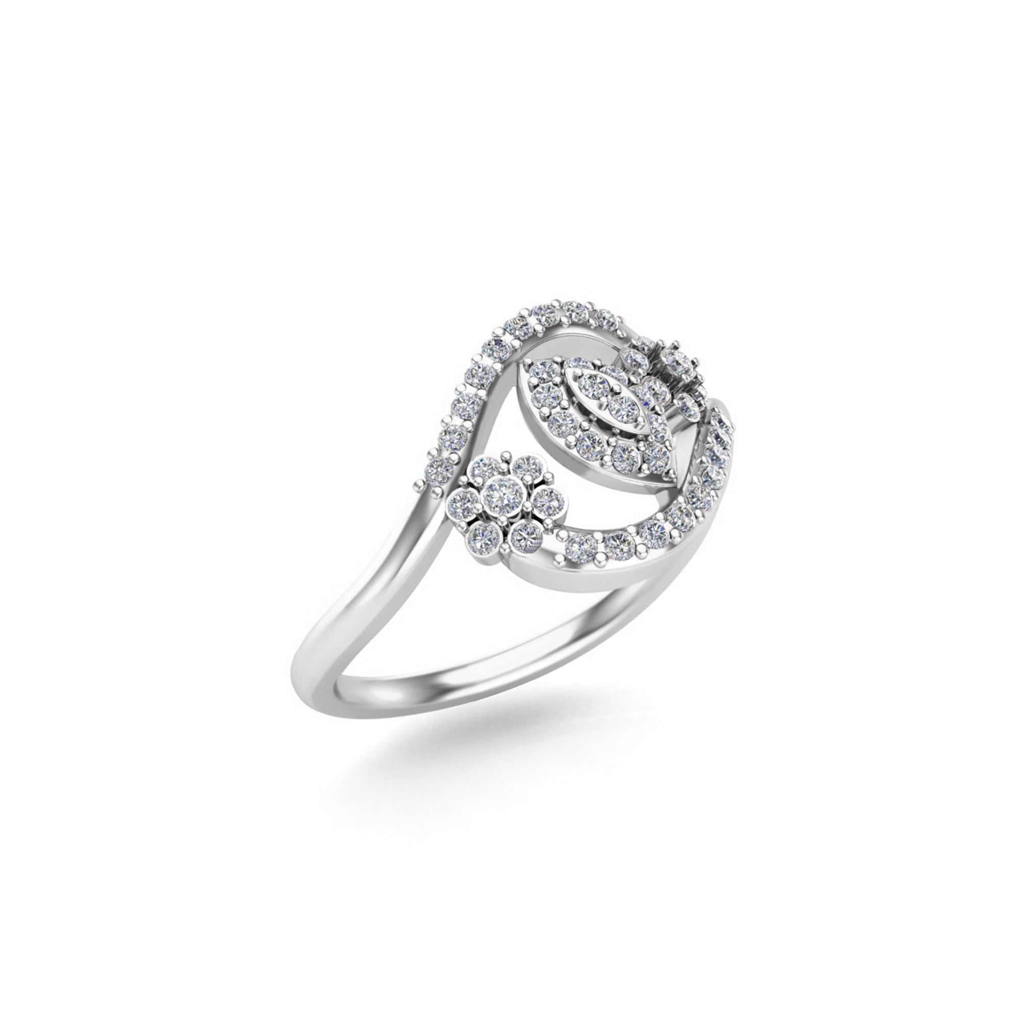 आरकेसी राउंड मोइसानाइट बाईपास फ्लावर महिलाओं की अंगूठी 14K पीला सोना मढ़वाया 925 स्टर्लिंग सिल्वर वजन 3.80 ग्राम चौड़ाई 1.70 एमएम