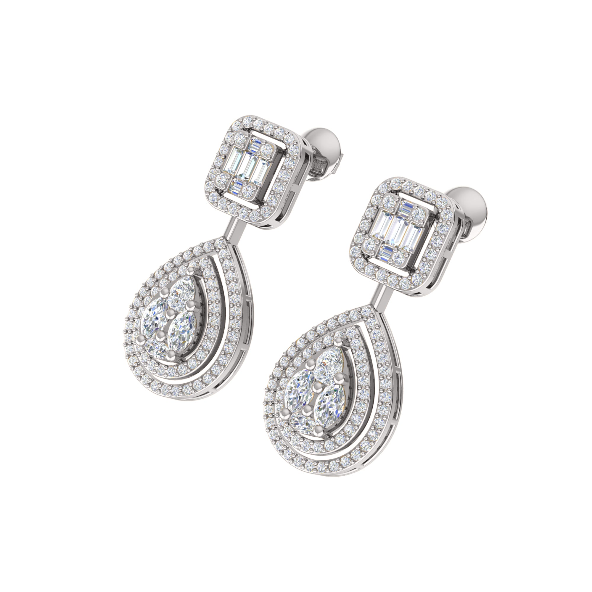 RKC 925 Silver Moissanite Sparking Drop Dangle Earring Rose Gold Plated Height