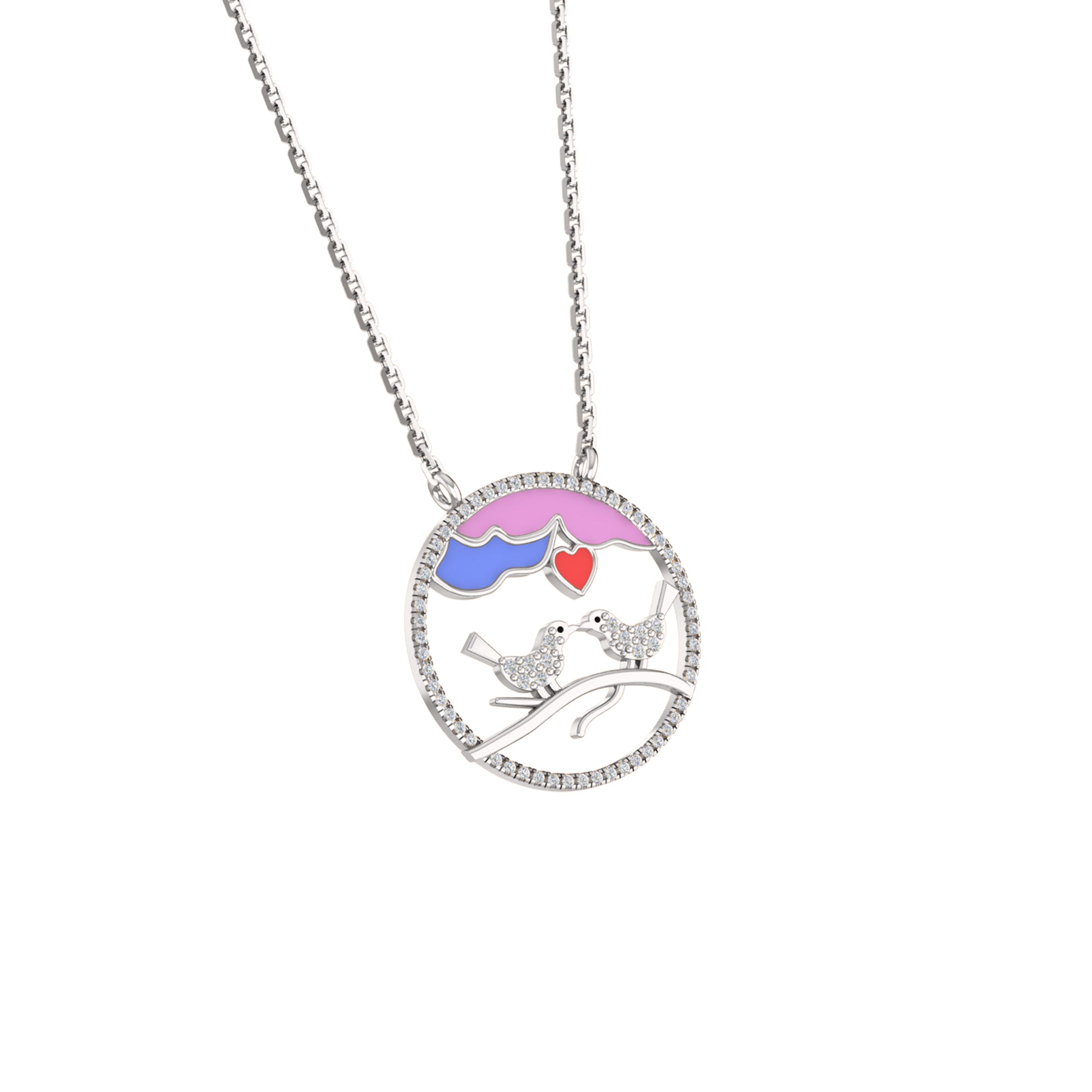 RKC 0.20Ct Moissanite Bird Enamel Pendant 925 Silver 14K Yellow Gold Plated Wt 4.00GM Height 20.00 MM