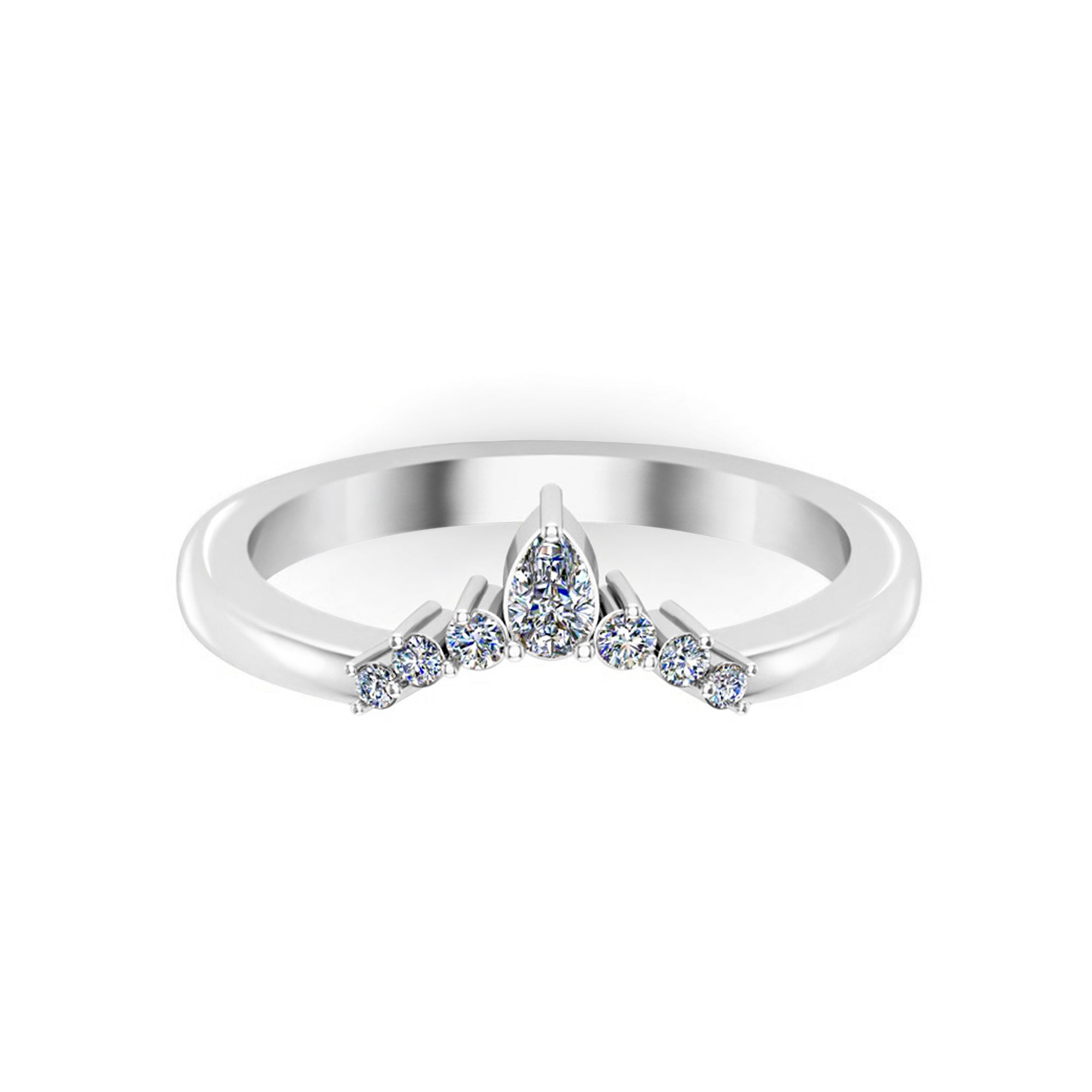 RKC Moissanit im Birnenschliff, gebogener Damen-Ehering-Schutz, 925er Silber, 14 Karat Rosévergoldung, Gewicht 2 g, Breite 1,90 mm