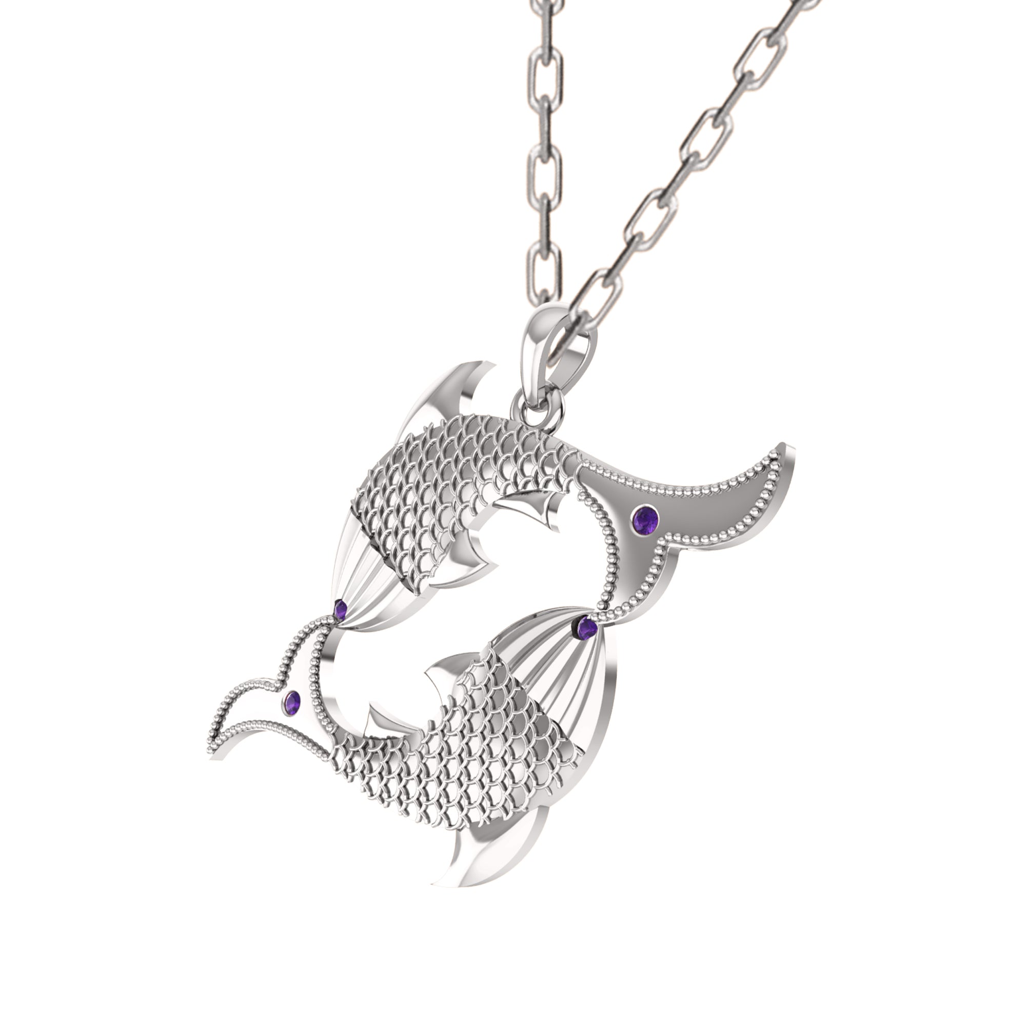 RKC 0.04Ct ऍमेथिस्ट फिश पेंडंट 925 चांदीचे दागिने 14K रोझ गोल्ड प्लेटेड 5.50gm उंची 30mm