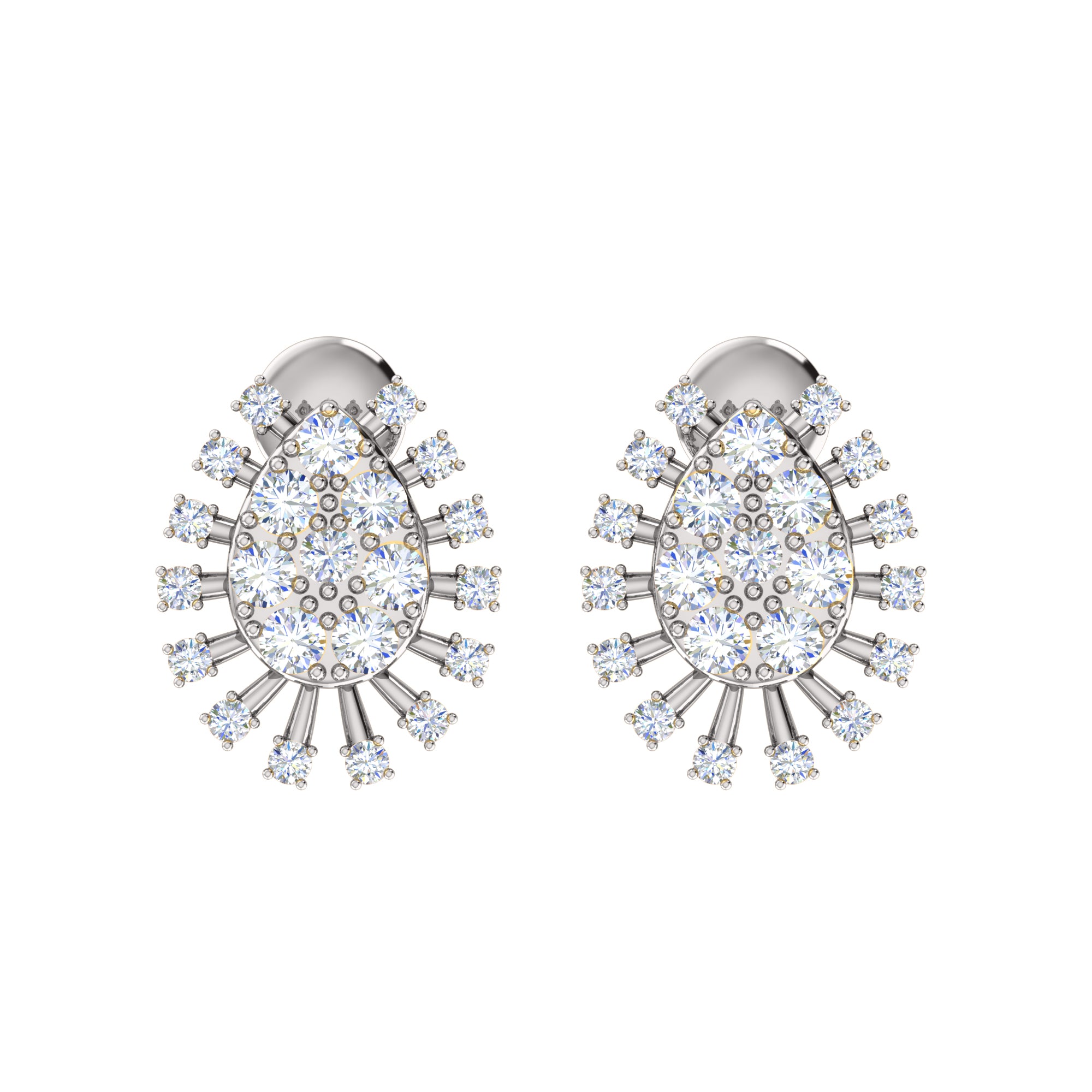RKC 925 Sterling Silver Stud Cluster Women's Earring 14k White Over Wt 3.00gm Height 14.00mm