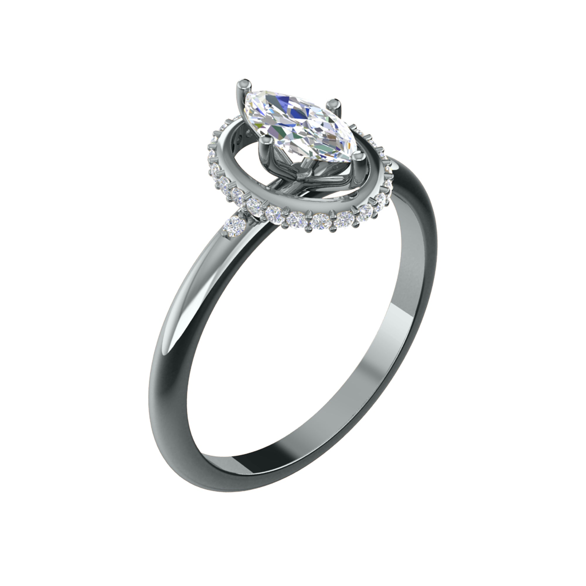 মহিলাদের Wt 2gm এর জন্য RKC Marquise Moissanite Halo এনগেজমেন্ট রিং 925 সিলভার ইয়েলো গোল্ড প্লেটেড