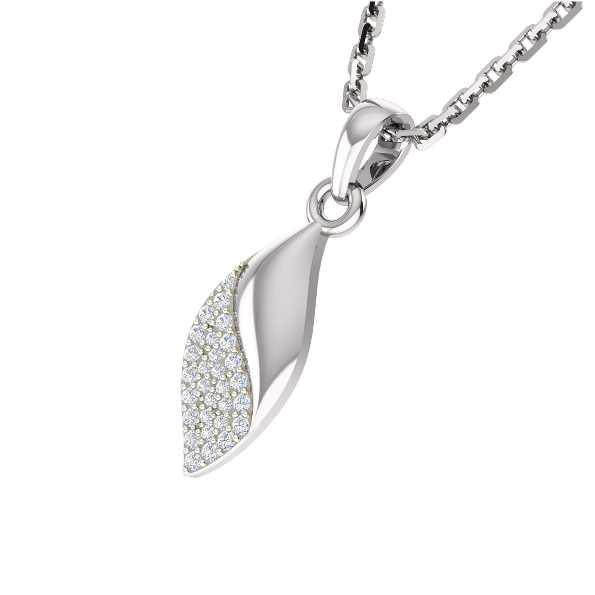 RKC 0.11Ct Moissanite Leaf Pendant 925 Silver Jewelry 14K Rose Gold Plated Wt 3.20gm Height 14.50mm