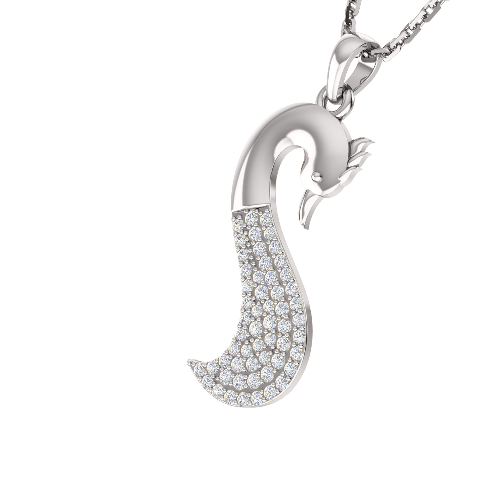 RKC 0.40Ct 모이사나이트 스완 펜던트 925 실버 주얼리 14K 옐로우 골드 도금 중량 5gm 높이 23mm