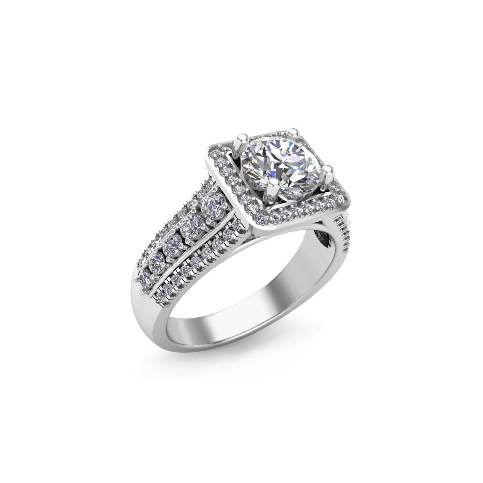 RKC Moissanite हेलो वेडिंग ब्राइडल रिंग 925 स्टर्लिंग सिल्व्हर 14K पिवळा गोल्ड प्लेटेड Wt 6 gm रुंदी 3.50 MM