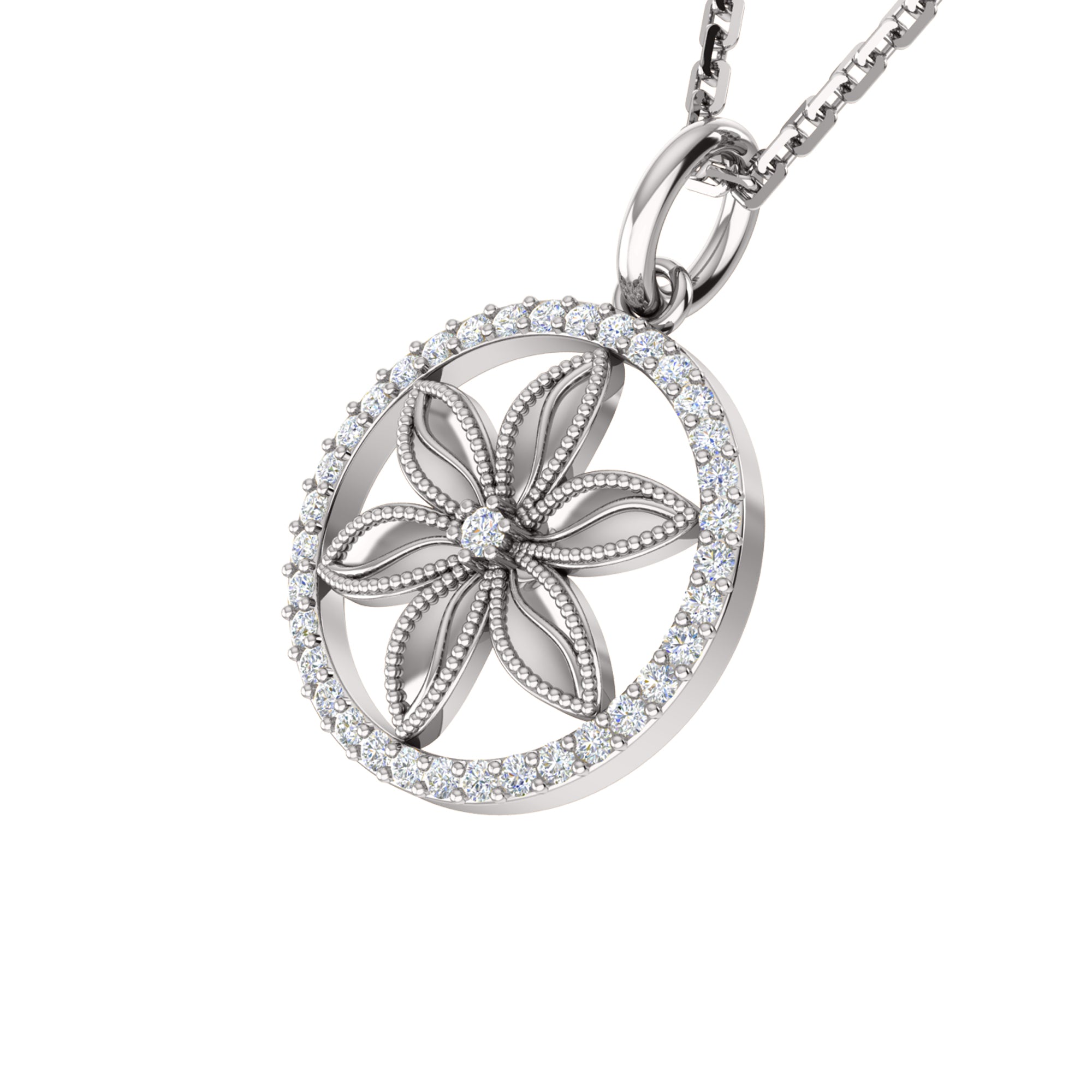 RKC 0.33Ct Flower Moissanite Pendant 925 Silver Jewelry 14K Rose Gold Plated Wt 4.10gm Height 21.80mm