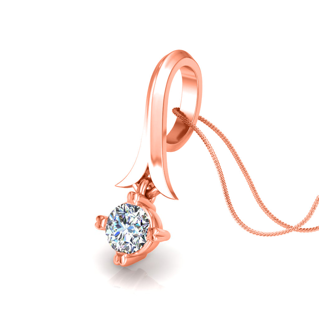 RKC Solitaire Rond Femmes 0,25 Ct Moissanite Pendentif Finition Or Rose 14K Poids 3,00 g Hauteur 17,80 mm