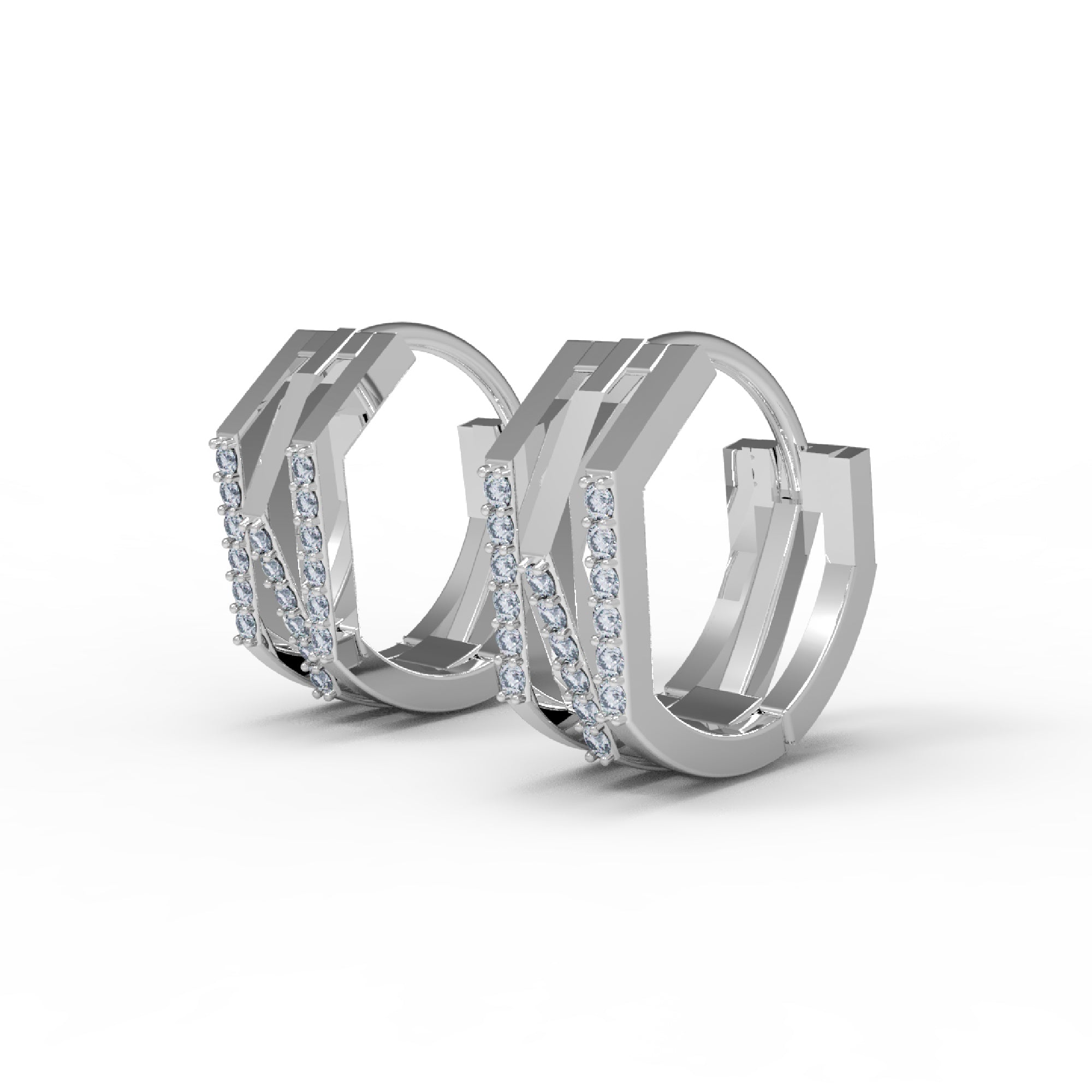 RKC 925 Sterling Silver Up and Down Three Row Hoop Women Earring 14k Yellow Over Product Wt 4.60 GM Height 15.50 MM