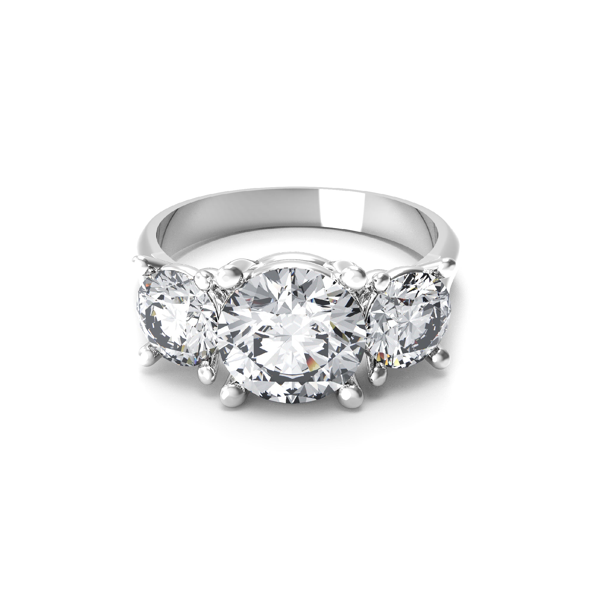 Заручальны пярсцёнак RKC з круглым муасанітам і абяцаннем з трох камянёў, срэбра 925 пробы, пакрыццё з ружовага золата 14 карат, вага 2,70 г, шырыня 2,60 мм