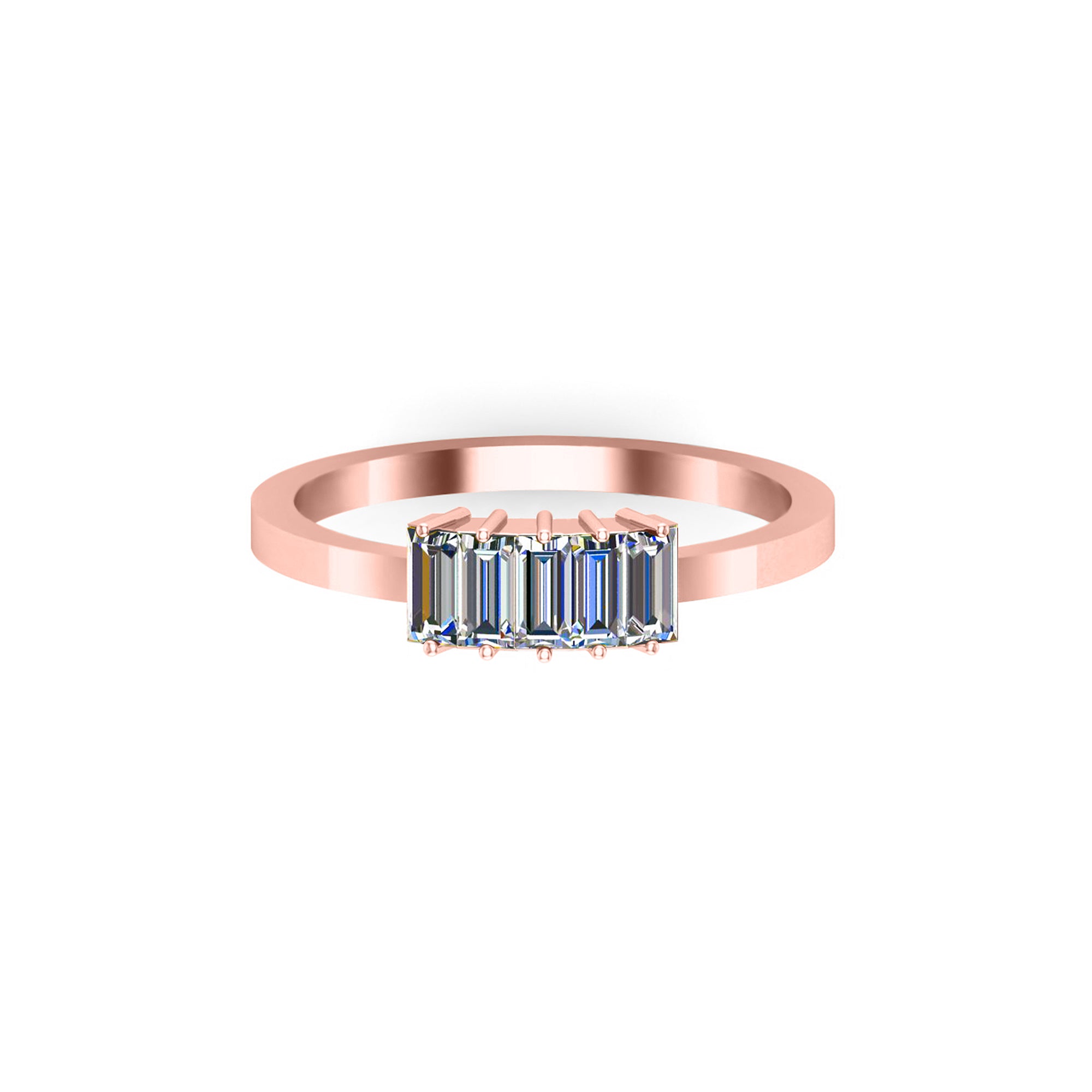Падарункавы пярсцёнак RKC Baguette Moissanite для жанчын Promise Band, срэбра 925 пробы, пакрыццё з жоўтага золата 14 карат, вага 1,60 г, шырыня 1,60 мм
