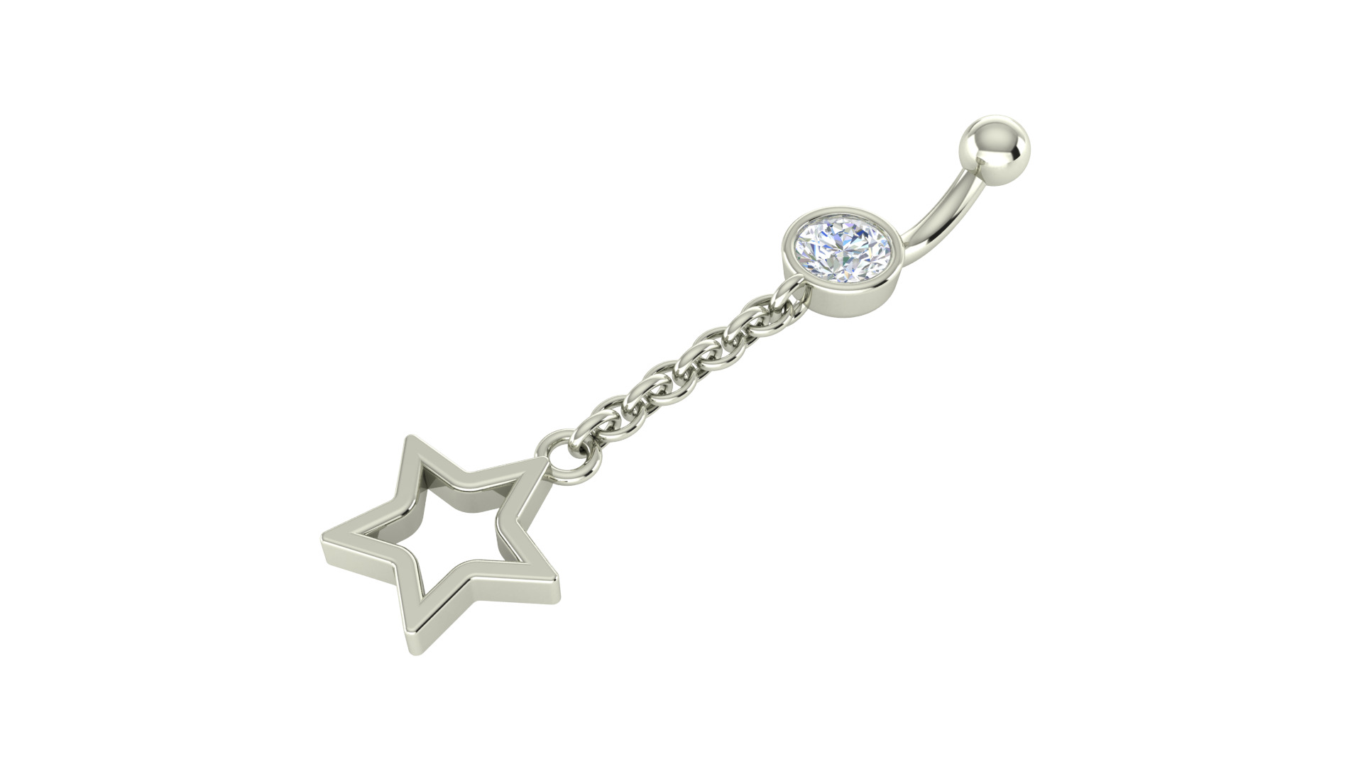 مجوهرات RKC 925 من الفضة الإسترليني دروب ستار للنساء زر البطن 14 قيراط مطلي بالذهب الأصفر وزن 1.20 جرام ارتفاع 35 ملم