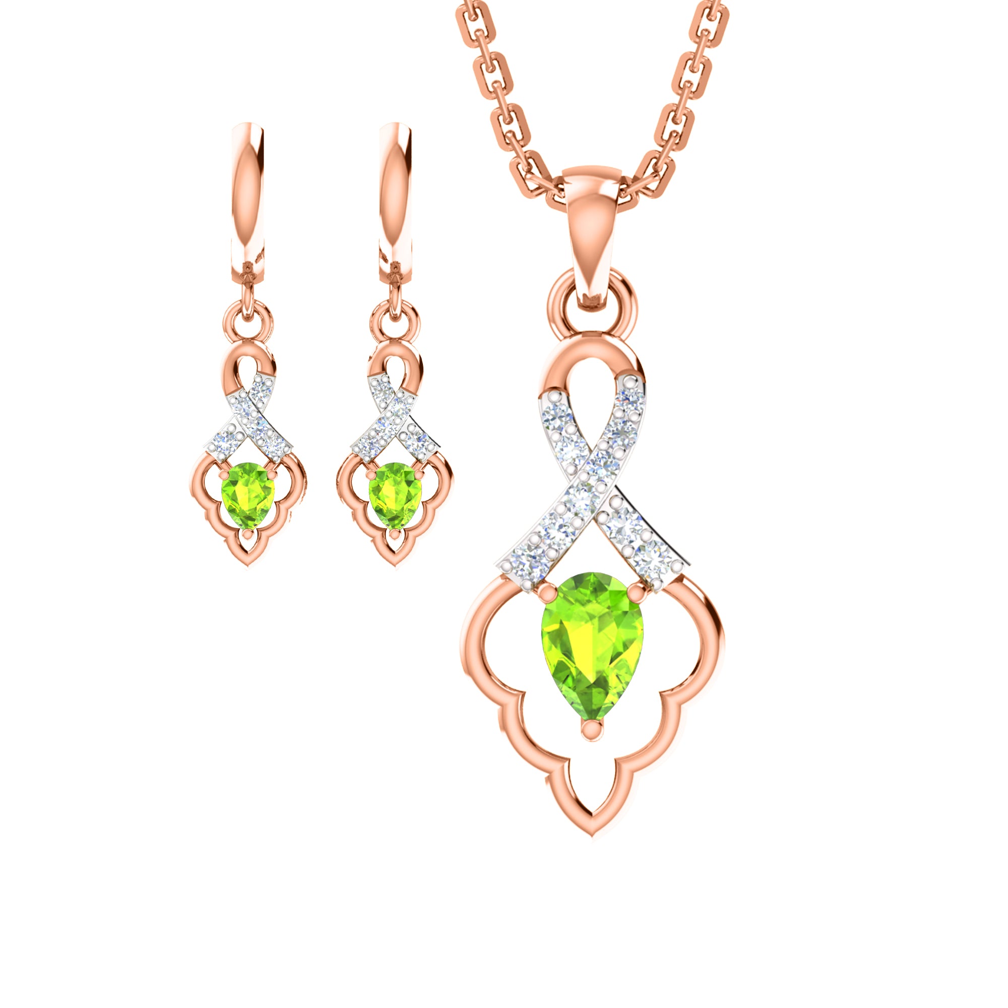 RKC 925 فضي ذهبي إجمالي 1.09 قيراط قلادة مويسانيتي بوزن 3.60 جرام ومجموعة حلق بوزن 2.30 جرام مطلية بالذهب الأصفر عيار 14 قيراط