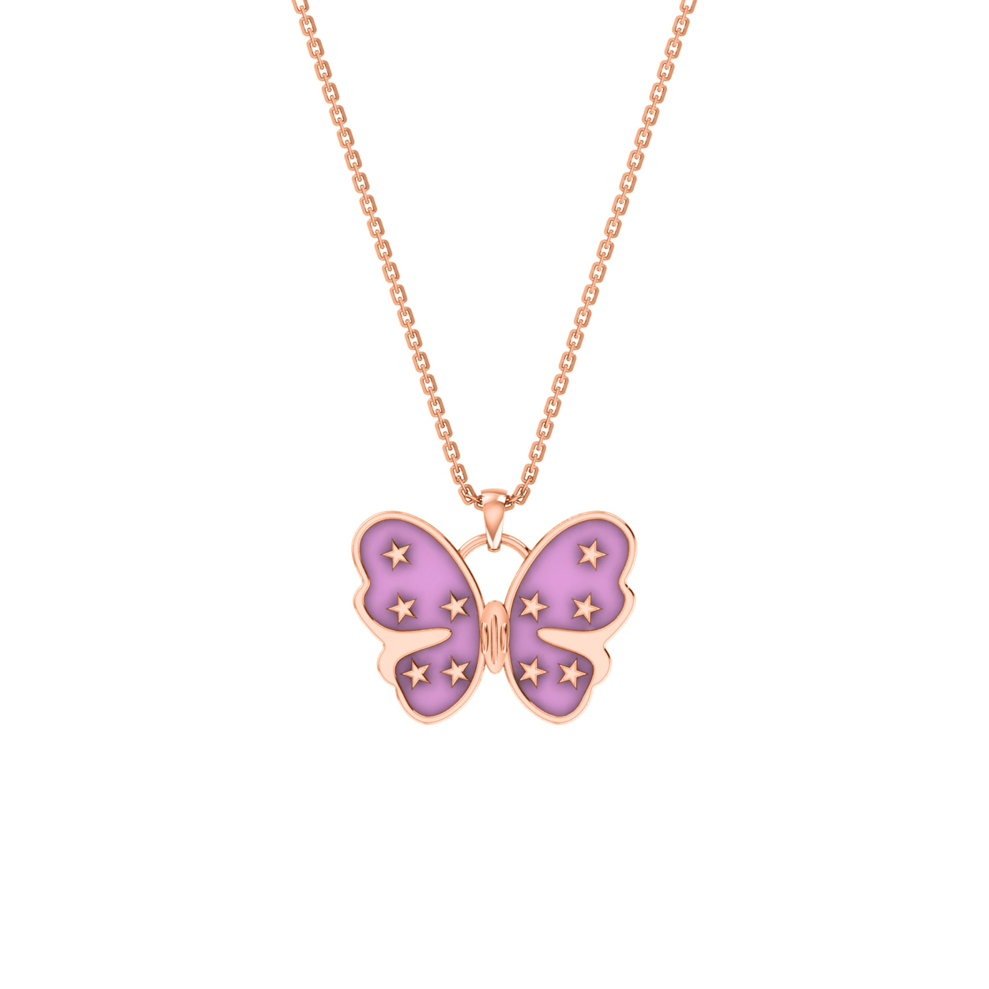 RKC Enamel Butterfly Pendant 925 Silver 14K Rose Gold Plated Wt 5.00gm Height 19.00 MM