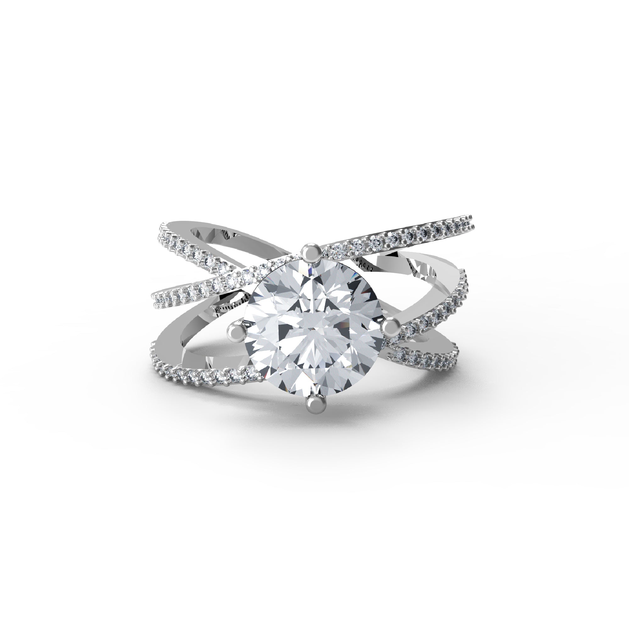 RKC Cross Over Round Moissanite Promise Ring 925 Sterling Silver 14K Yellow Gold Over Wt 5 gm