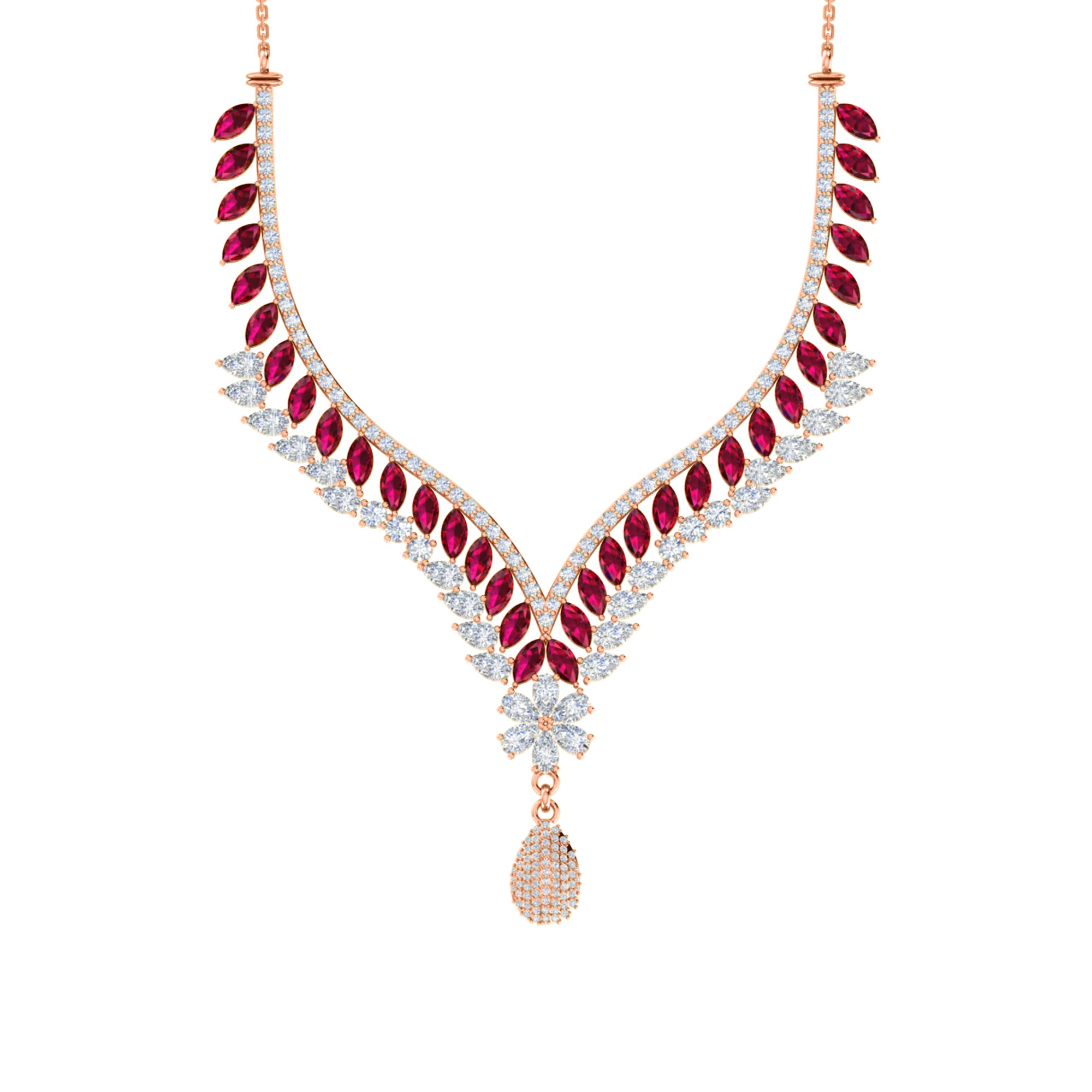 RKC 18 CT Moissanite Charming Necklace 925 Silver 14k Rose gold Plated Product Weight 17.00 GM Height 100.00 MM