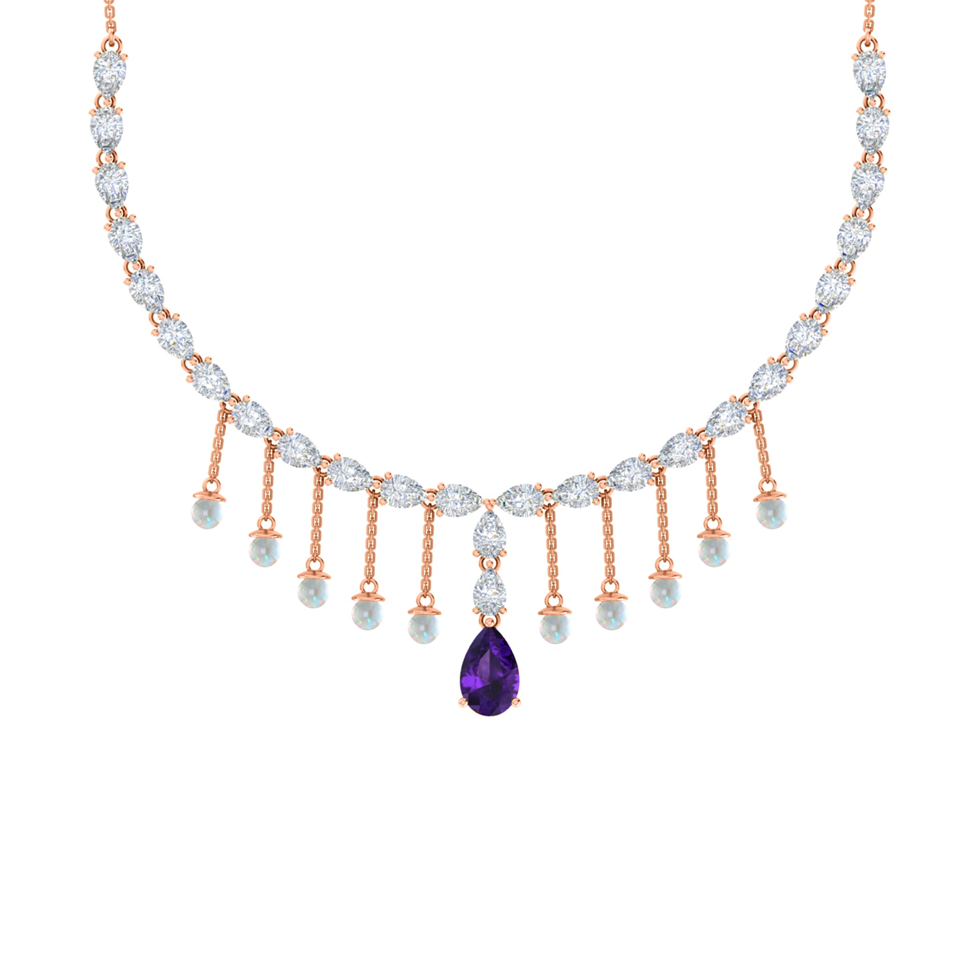 RKC Silver Statement Necklace 24 Carat Cubic Zirconia Necklace For Our Better Half Person Weight- 15gm