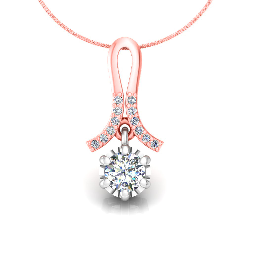 RKC 925 Sterling Silver Drop 0.30 CT Moissanite Pendant For Women 14K Rose Gold Plated  Wt 3.1 gm Height 16 mm