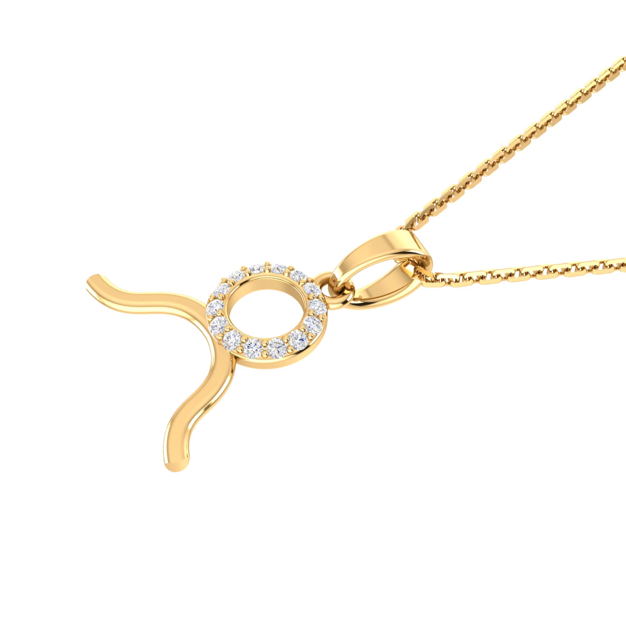 RKC Golden Cubic Zirconia With Chain Zodiac Pendant Necklace