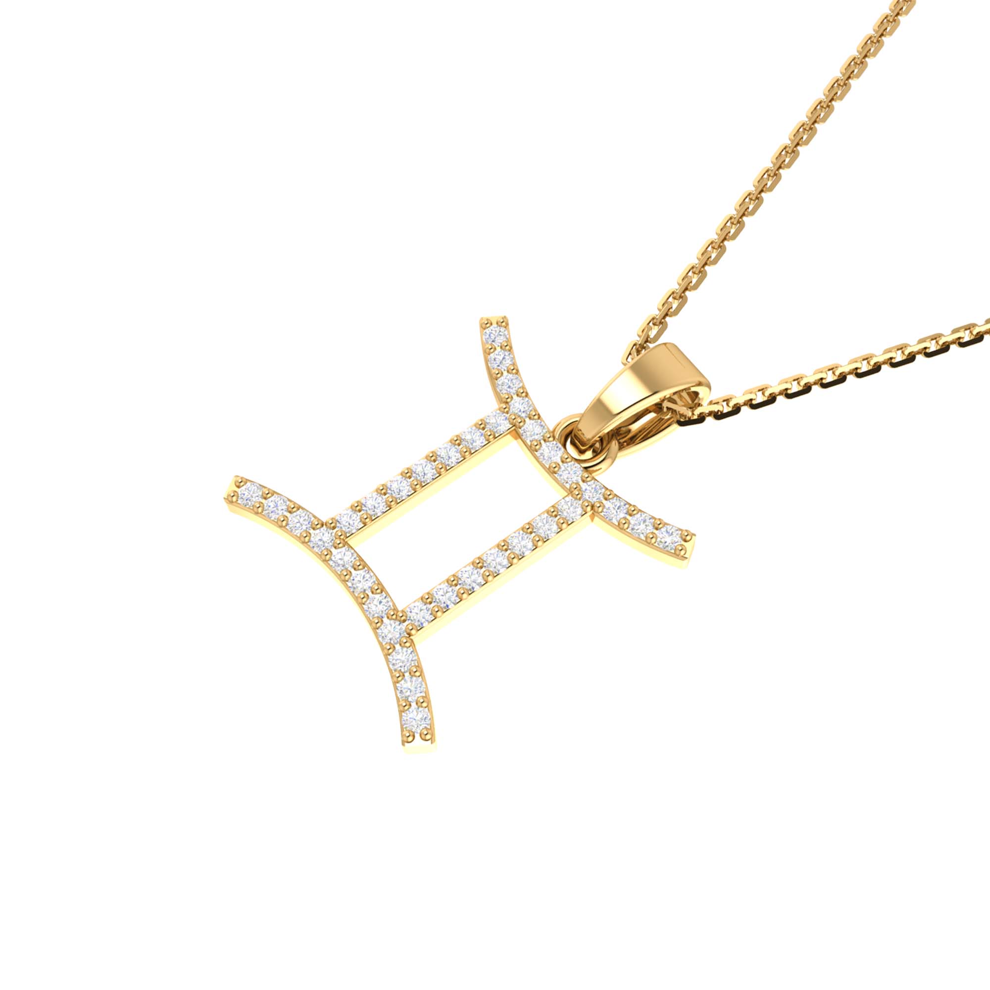 RKC Yellow Gold Plated Gemini Horoscope Cubic Zirconia Pendant Necklace