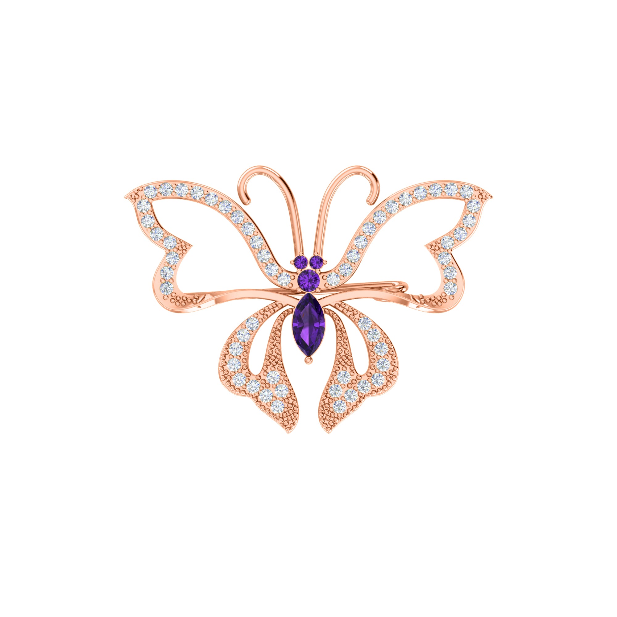 RKC 0,96Ct Moissanite 925 Ασημένια καρφίτσα πεταλούδα 14 καρατίων ροζ επιχρυσωμένο προϊόν Wt 4,00 γρ.