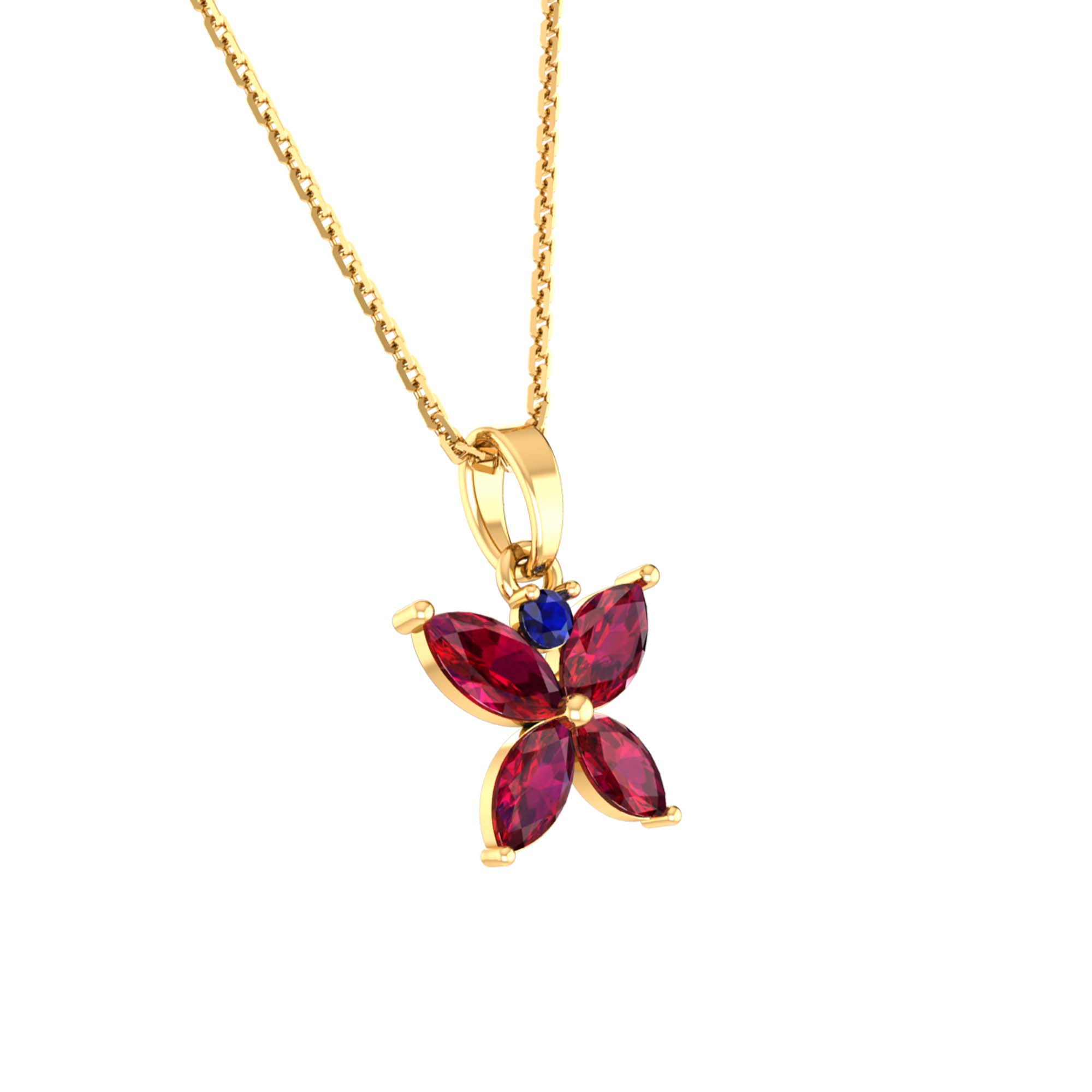 RKC Golden Stunning Flower Gemstone Shape Mini Pendant Necklace With Chain Birthday Gift