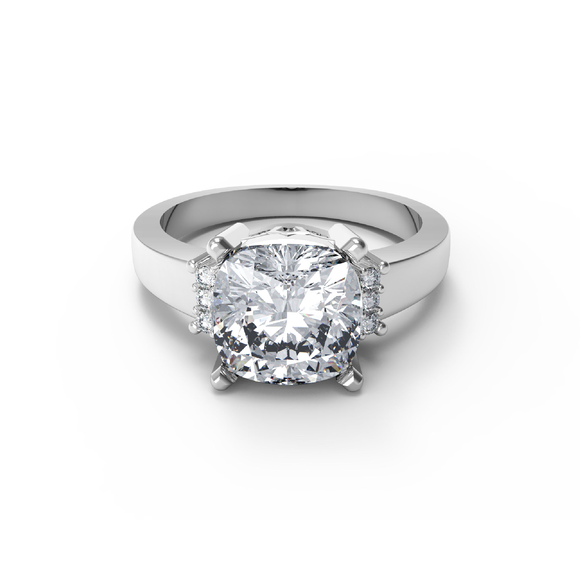 RKC Cushion Cut Moissanite Solitaire Wedding Ring 925 Silver 14K Yellow Gold Plated Wt 3 gm Width 2.10 MM