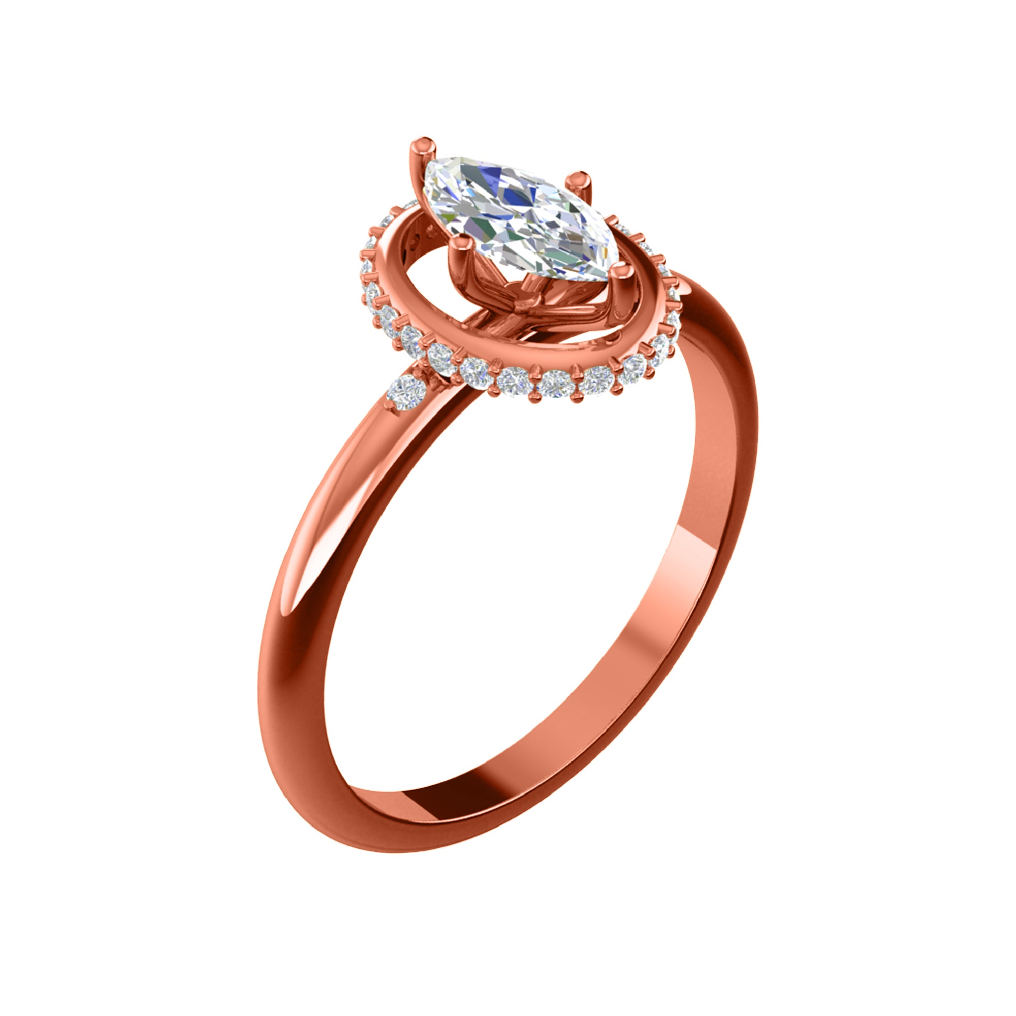 মহিলাদের Wt 2gm এর জন্য RKC Marquise Moissanite Halo এনগেজমেন্ট রিং 925 সিলভার ইয়েলো গোল্ড প্লেটেড