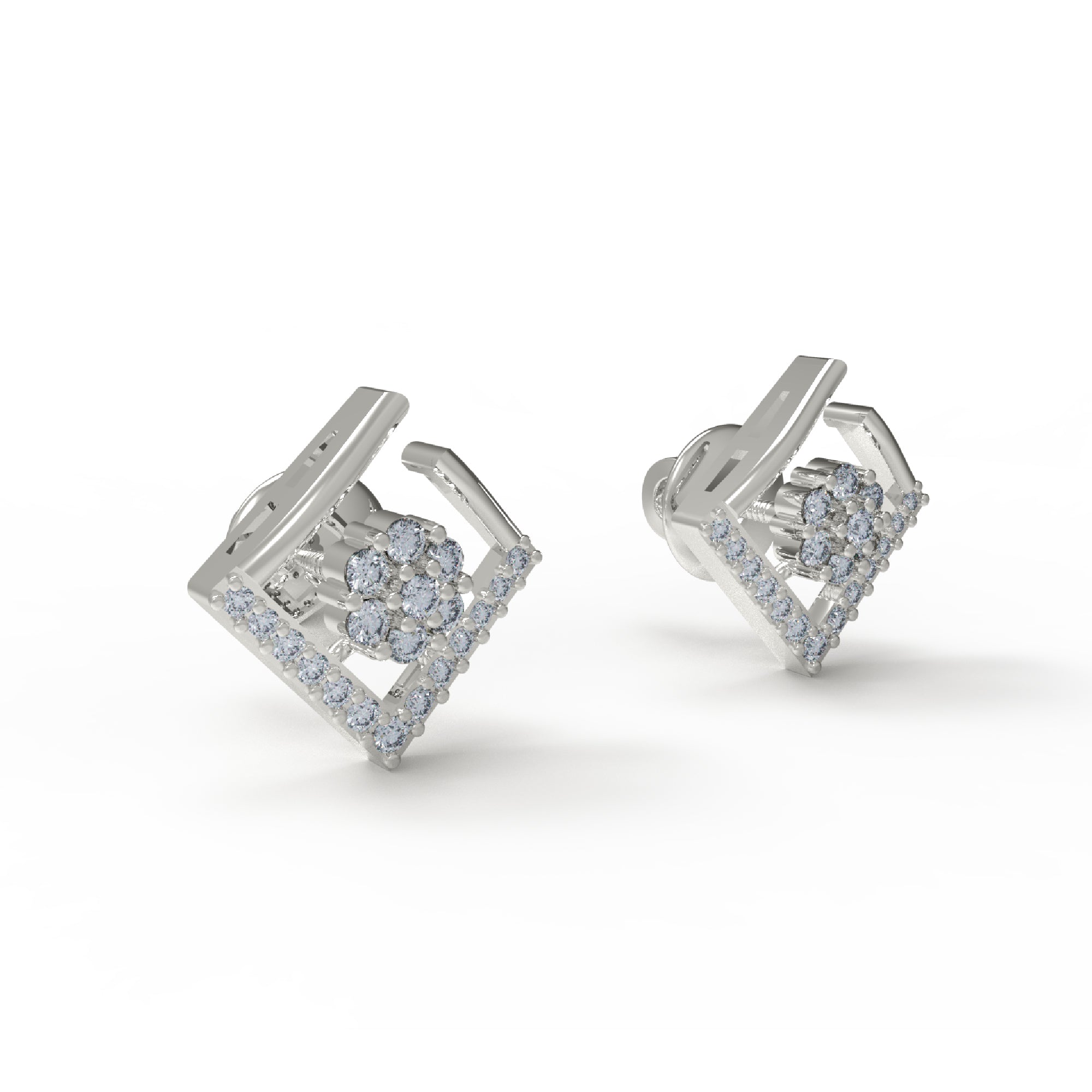 RKC 925 Sterling Silver Open Square Stud Women Earring 14k Rose Over 2.00 Gm Height 11.20 MM