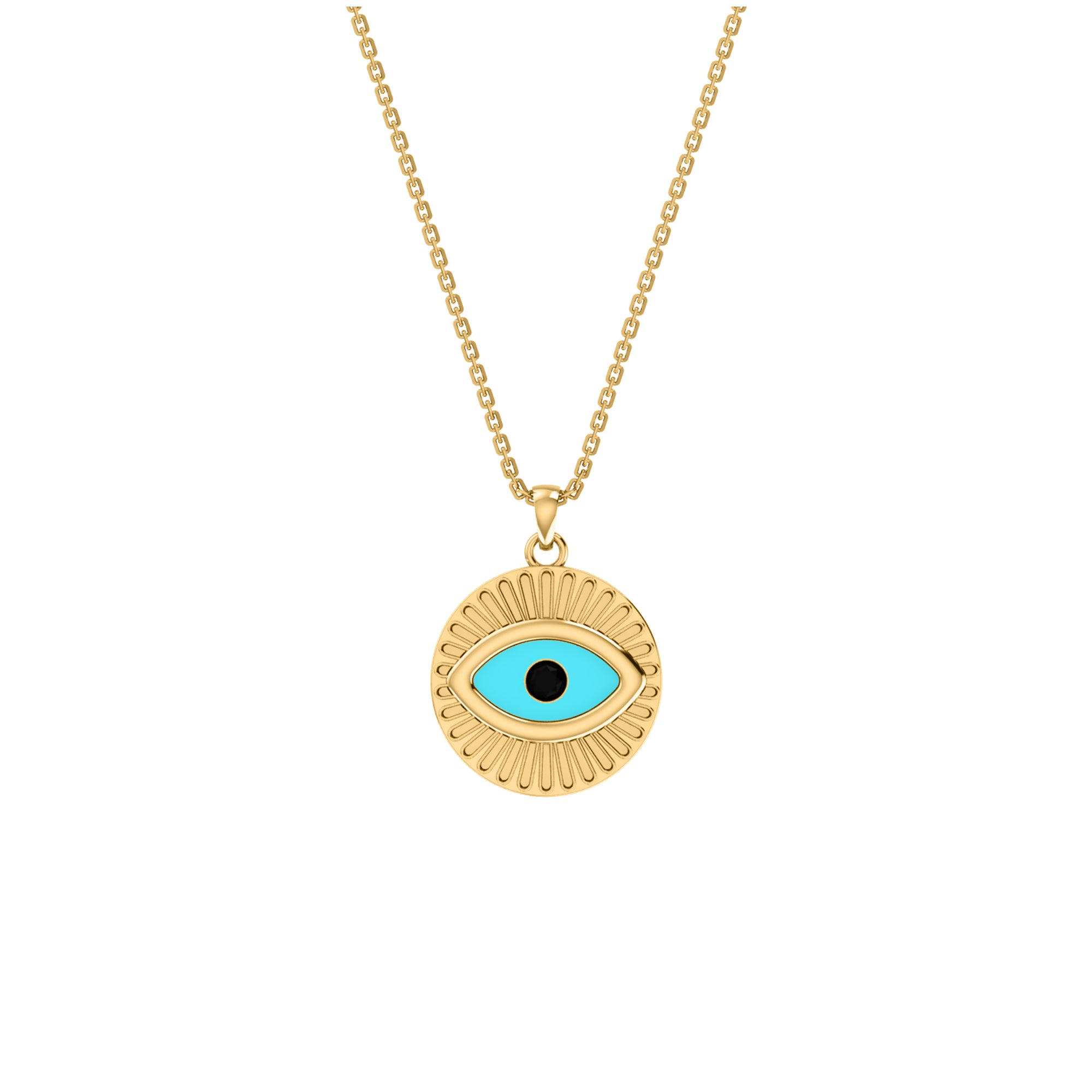 RKC 0.17 CT Enamel Evil Eye Pendant 925 Silver 14K Yellow Gold Plated Wt 5.80 GM Height 20.00 MM