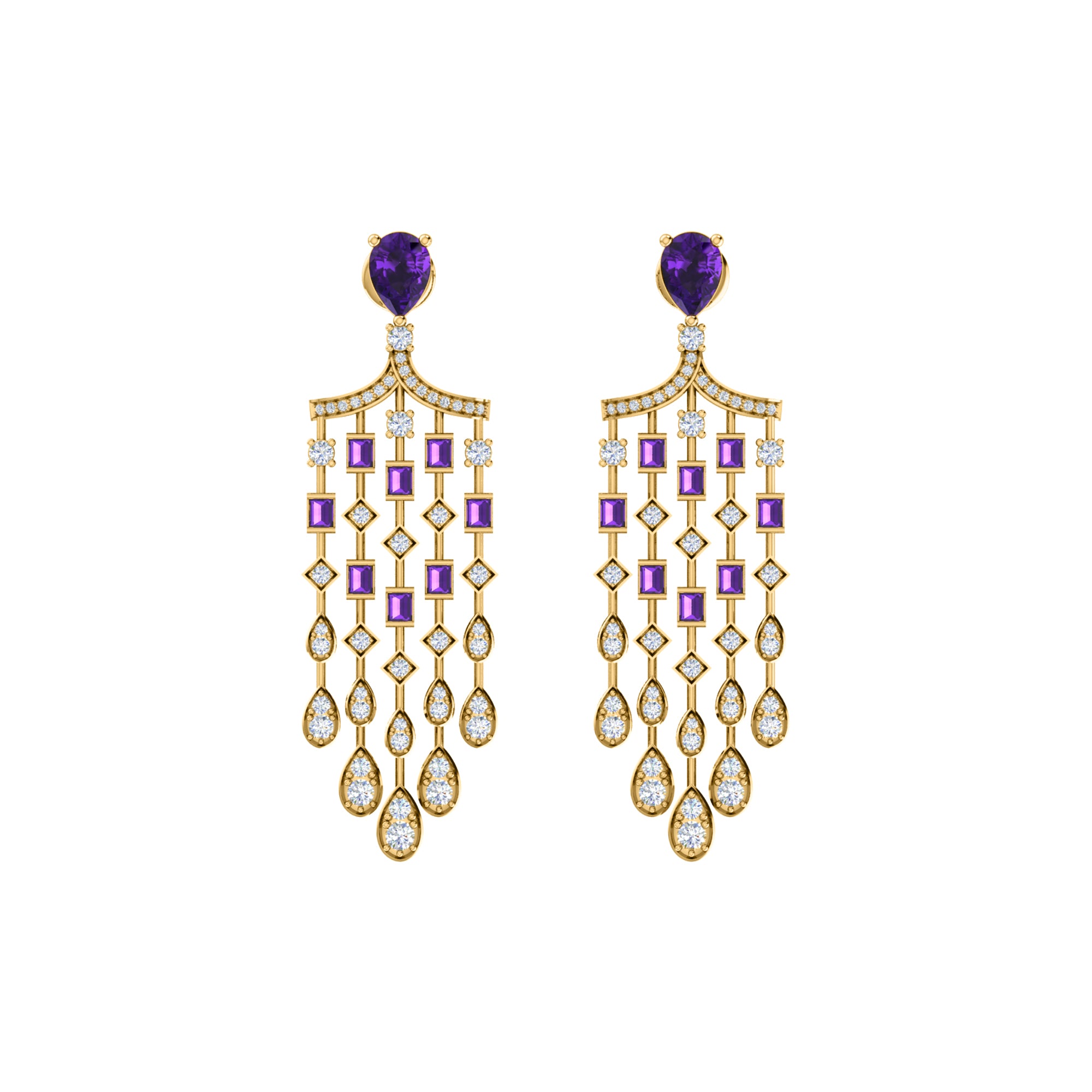 RKC 925 Sterling Silver Drop Dangle Halo Women Earring 14k Yellow Gold Over Wt 8.00 GM Height 51.00 MM