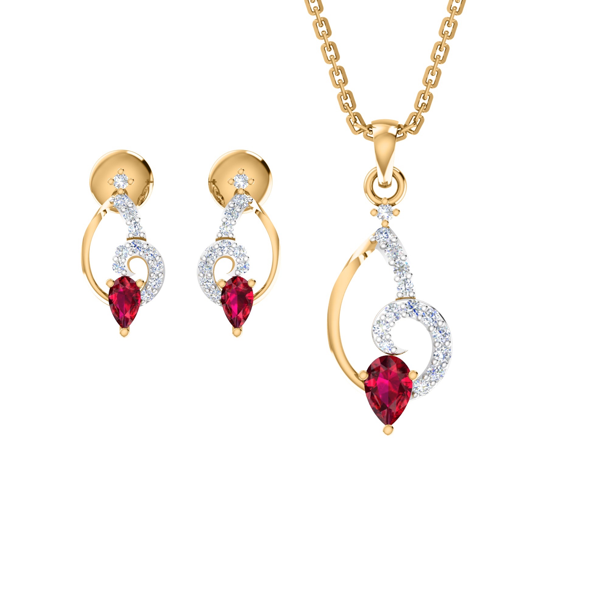 RKC 925 સિલ્વર ગોલ્ડન ટોટલ 0.42Ct મોઈસાનાઈટ પેન્ડન્ટ Wt 3.20gm અને Wt એરિંગ 2.10gm સેટ 14K રોઝ ગોલ્ડ પ્લેટેડ સાથે