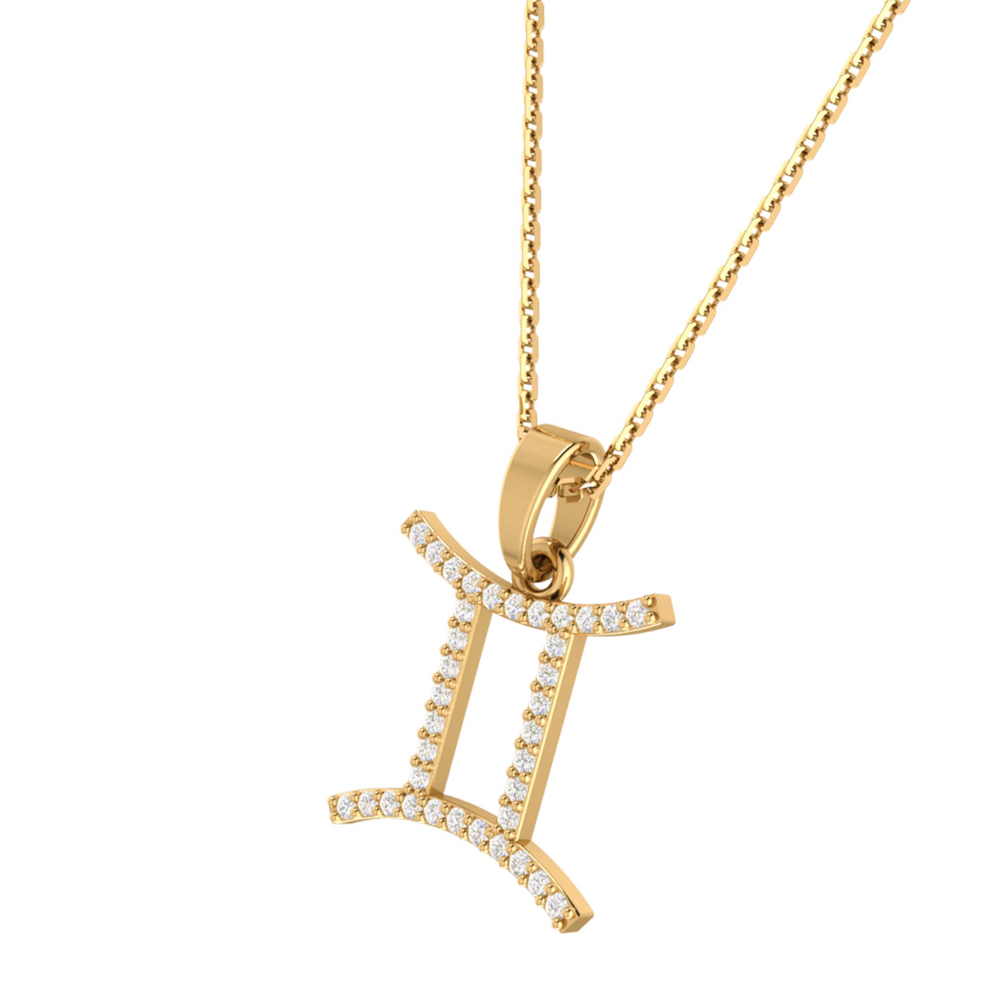 RKC Yellow Gold Plated Gemini Horoscope Cubic Zirconia Pendant Necklace