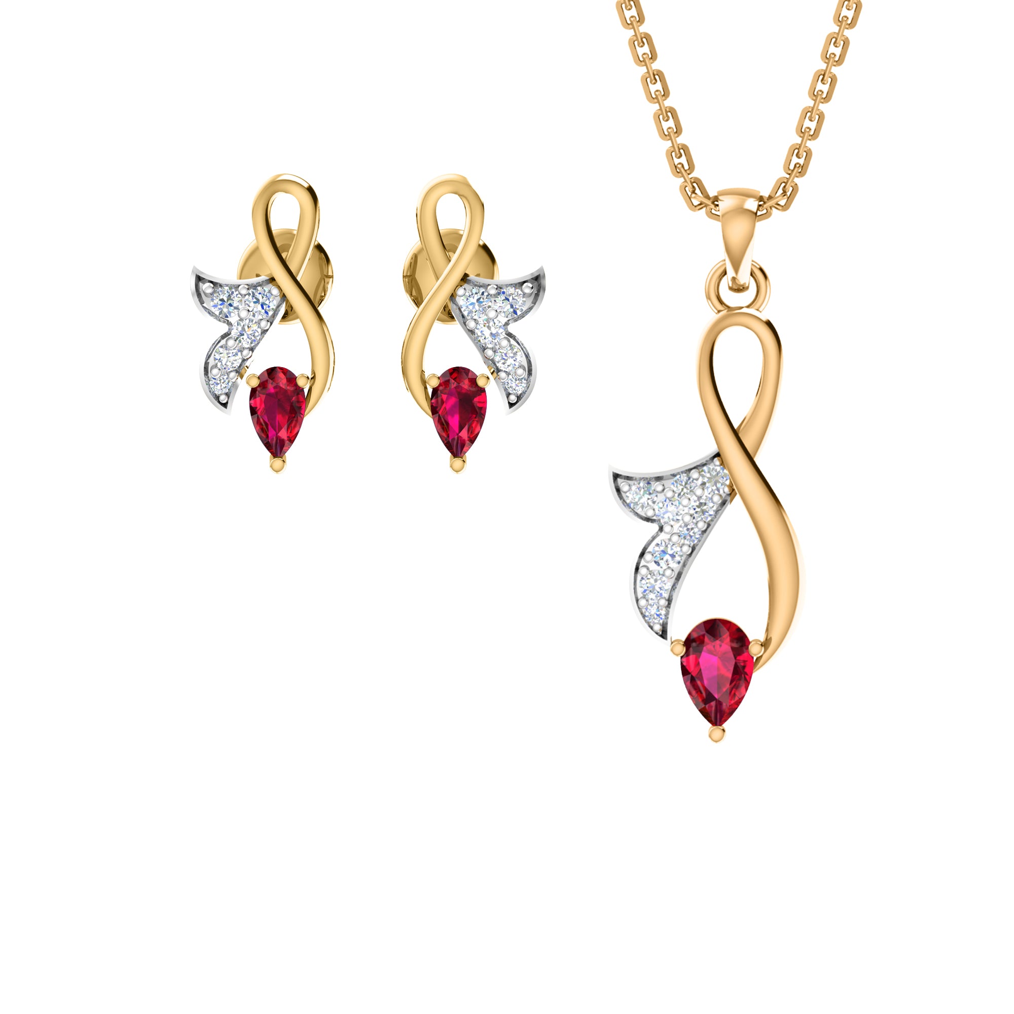 RKC 925 Silwer Goue Totaal 0.30Ct Moissanite Hanger Wt 3.60gm En Wt Oorring 2.00gm Stel Met 14K Geelgoud Geplateerd