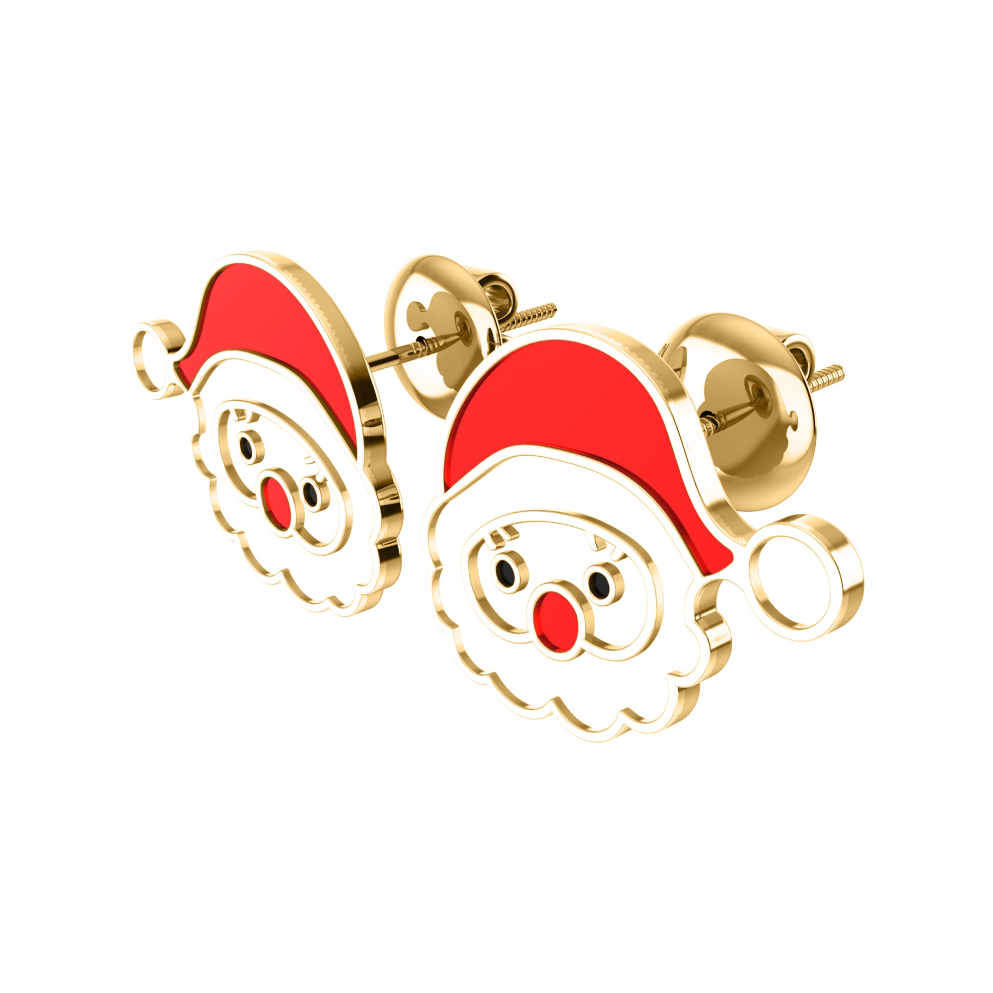 RKC 925 Sterling Silver Santa Claus Enamel Stud Women's Earring 14k Rose Over Wt 4.50gm Height 16.00mm