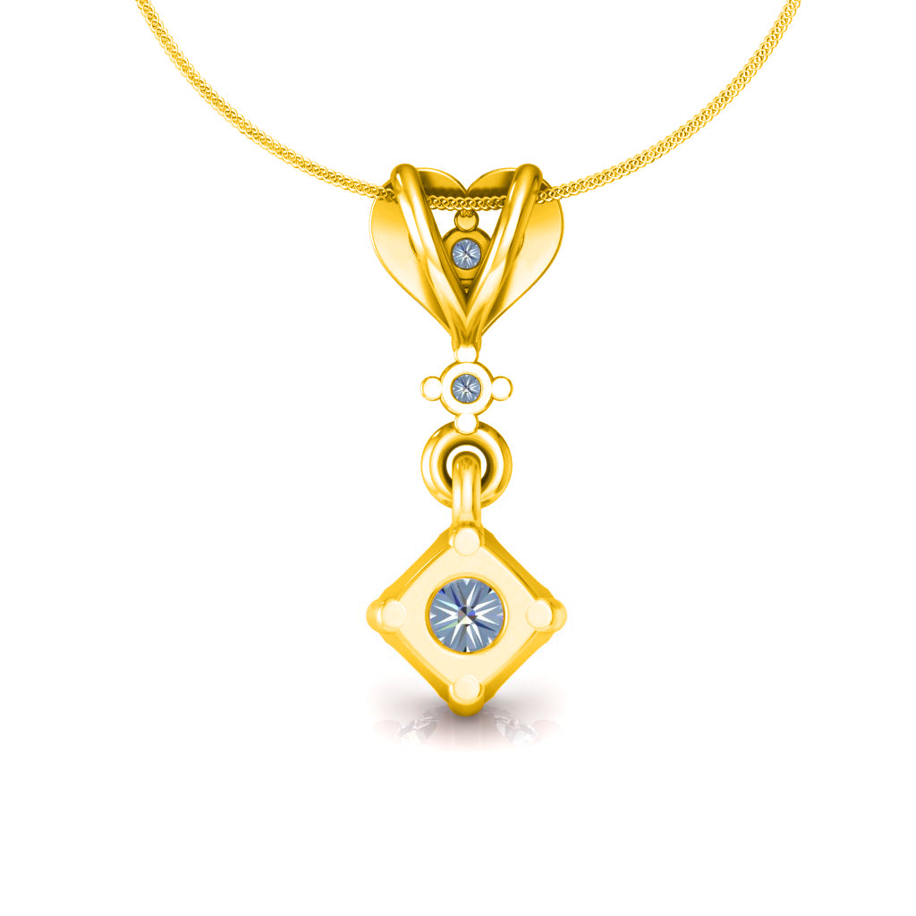 RKC হার্ট লুপ ড্রপ সিলভার 0.40 Ct ময়সানাইট দুল 14K হলুদ গোল্ড ফিনিশ Wt 2.8 গ্রাম উচ্চতা 15 মিমি