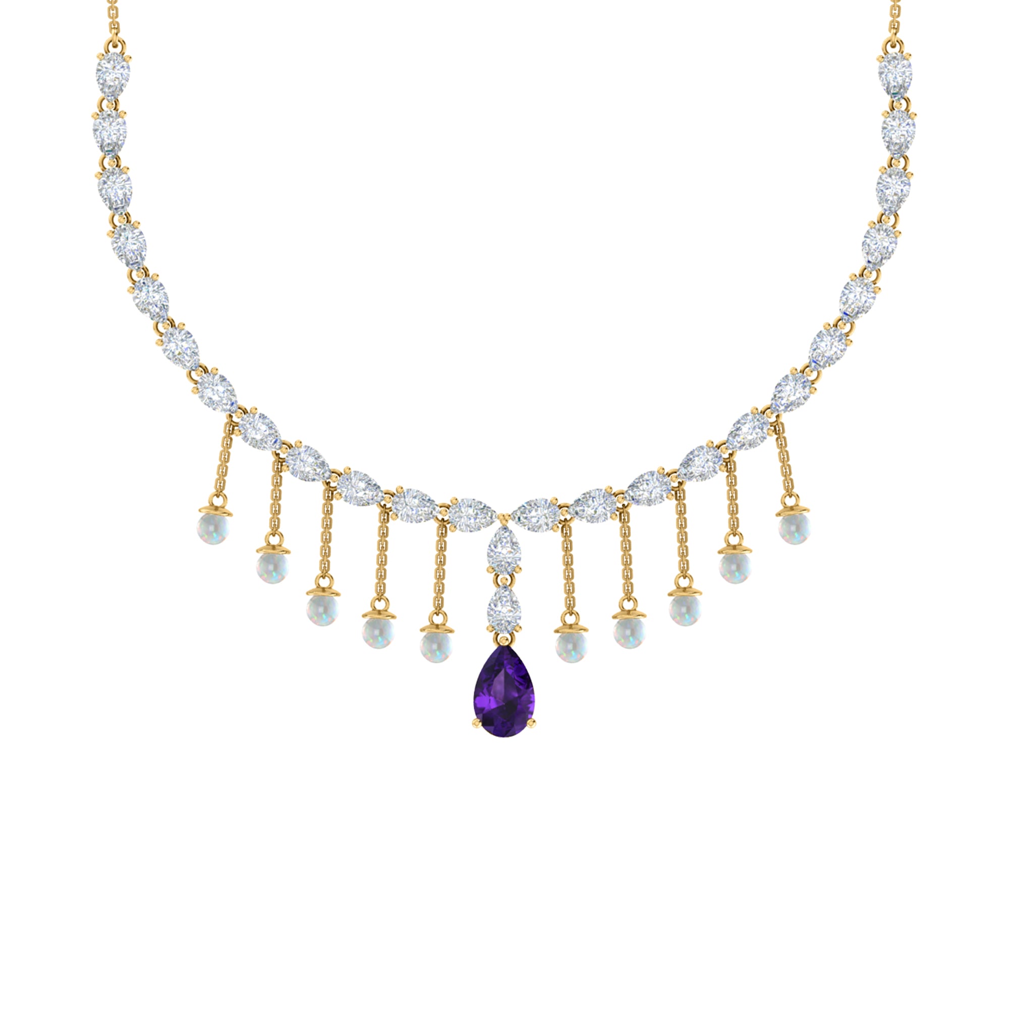 RKC Silver Statement Necklace 24 Carat Cubic Zirconia Necklace For Our Better Half Person Weight- 15gm