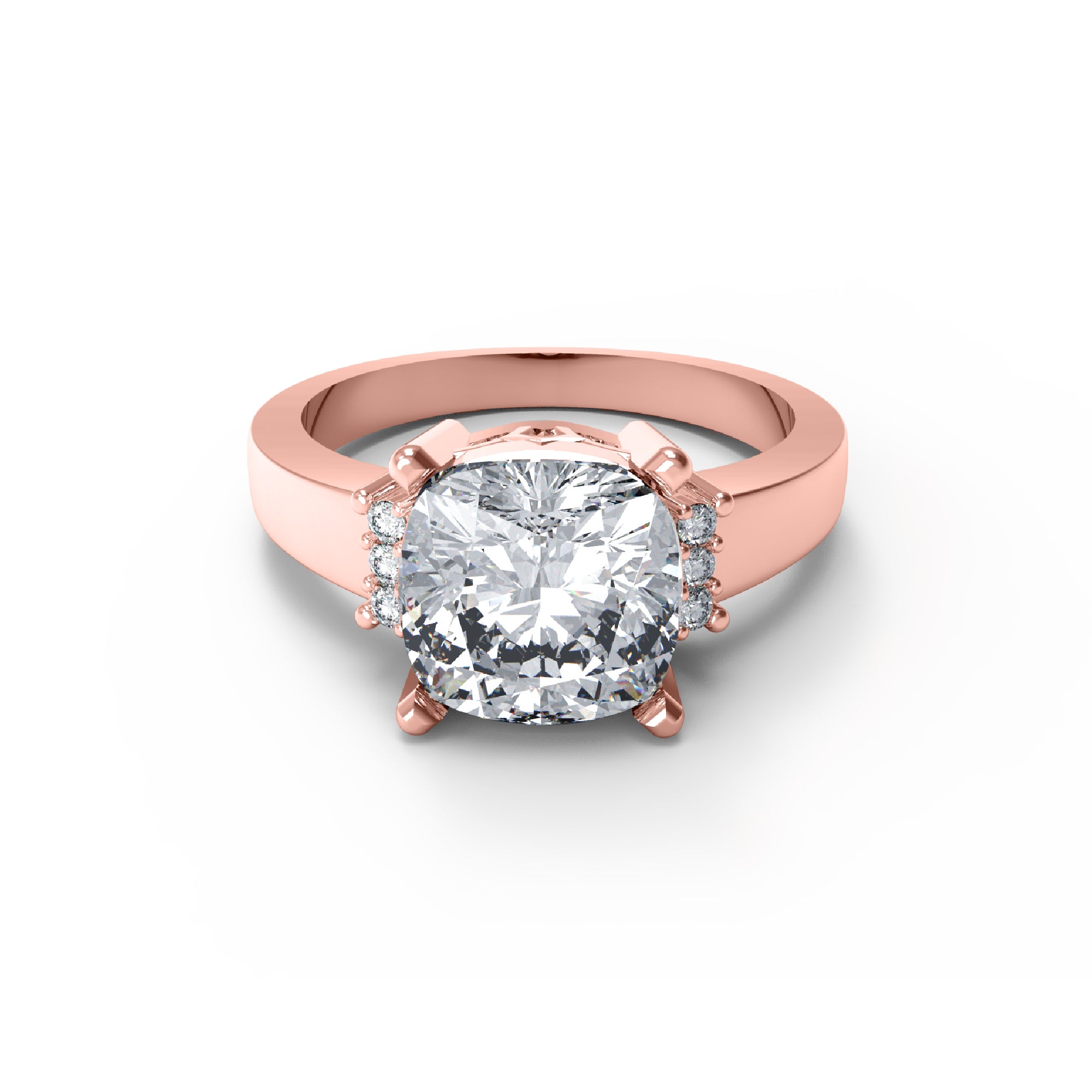 RKC Cushion Cut Moissanite Solitaire Wedding Ring 925 Silver 14K Yellow Gold Plated Wt 3 gm Width 2.10 MM