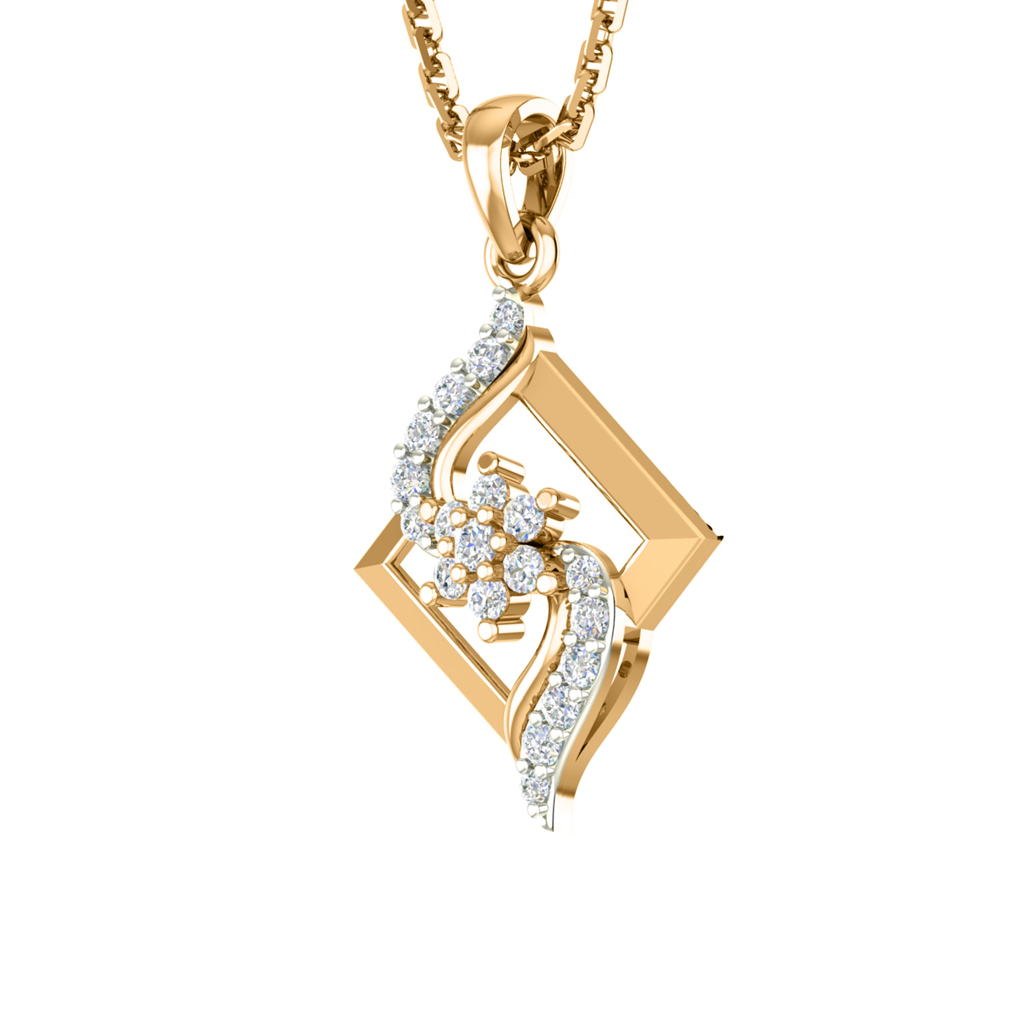 RKC 925 فضة ذهبية إجمالية 0.58 قيراط قلادة مويسانيتي بوزن 3.20 جرام ومجموعة حلق بوزن 2.20 جرام مطلية بالذهب الوردي عيار 14 قيراط