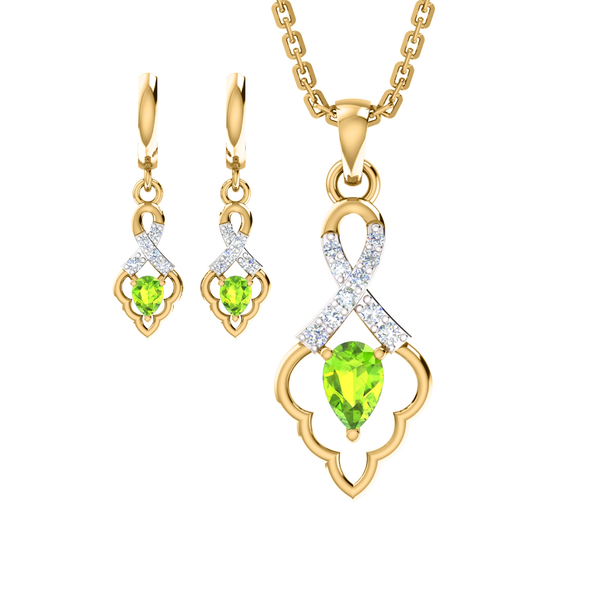 RKC 925 فضي ذهبي إجمالي 1.09 قيراط قلادة مويسانيتي بوزن 3.60 جرام ومجموعة حلق بوزن 2.30 جرام مطلية بالذهب الأصفر عيار 14 قيراط