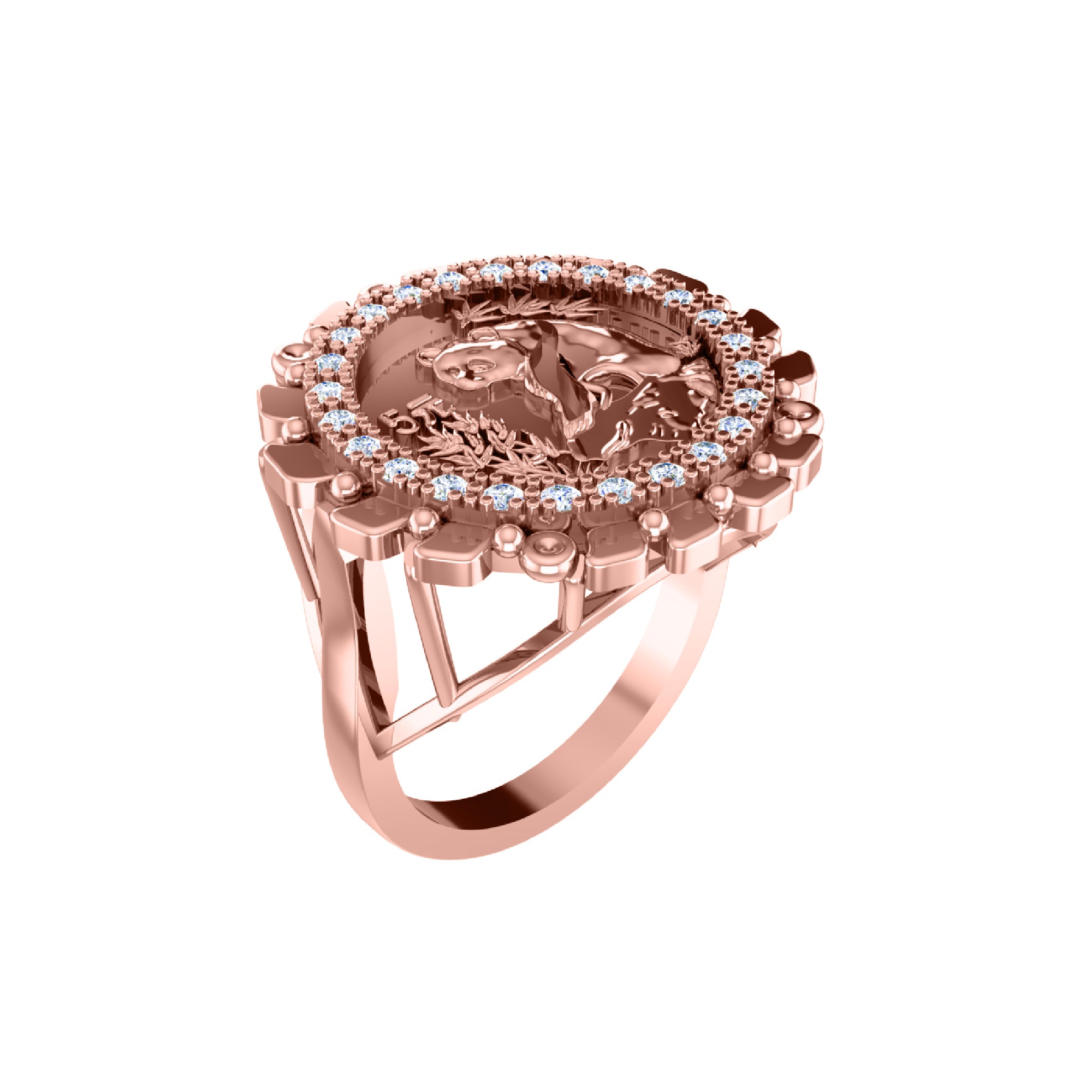 خاتم مويسانيتي من RKC للنساء بتصميم دائري من الفضة عيار 925 ومطلي بالذهب الأصفر عيار 14 وزن 5 جرام عرض 2.30 ملم