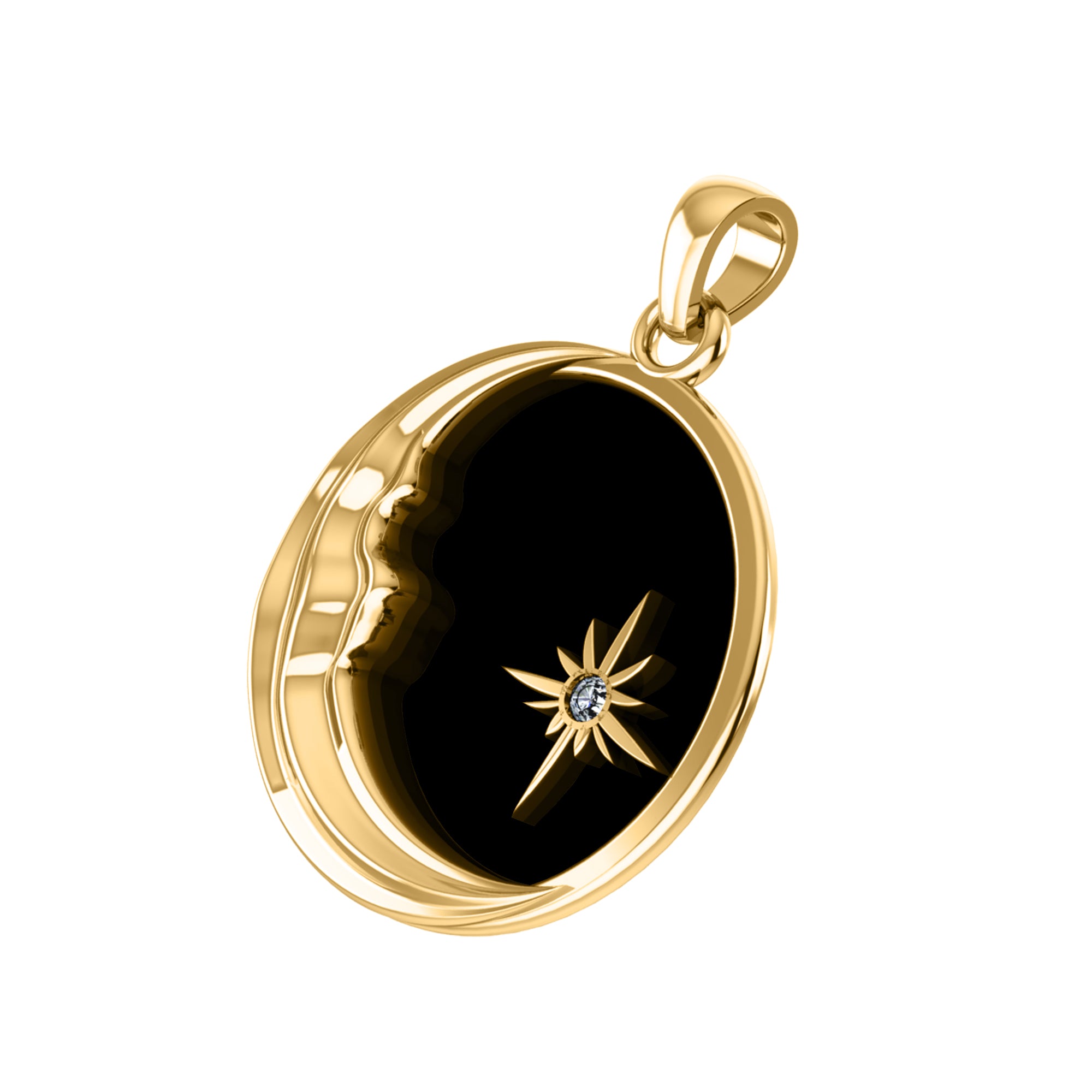 RKC 0.015Ct Half Moon Enamel Moissanite Pendant 925 Silver Jewelry 14K White Gold Plated Wt 5.50gm Height 26.50mm