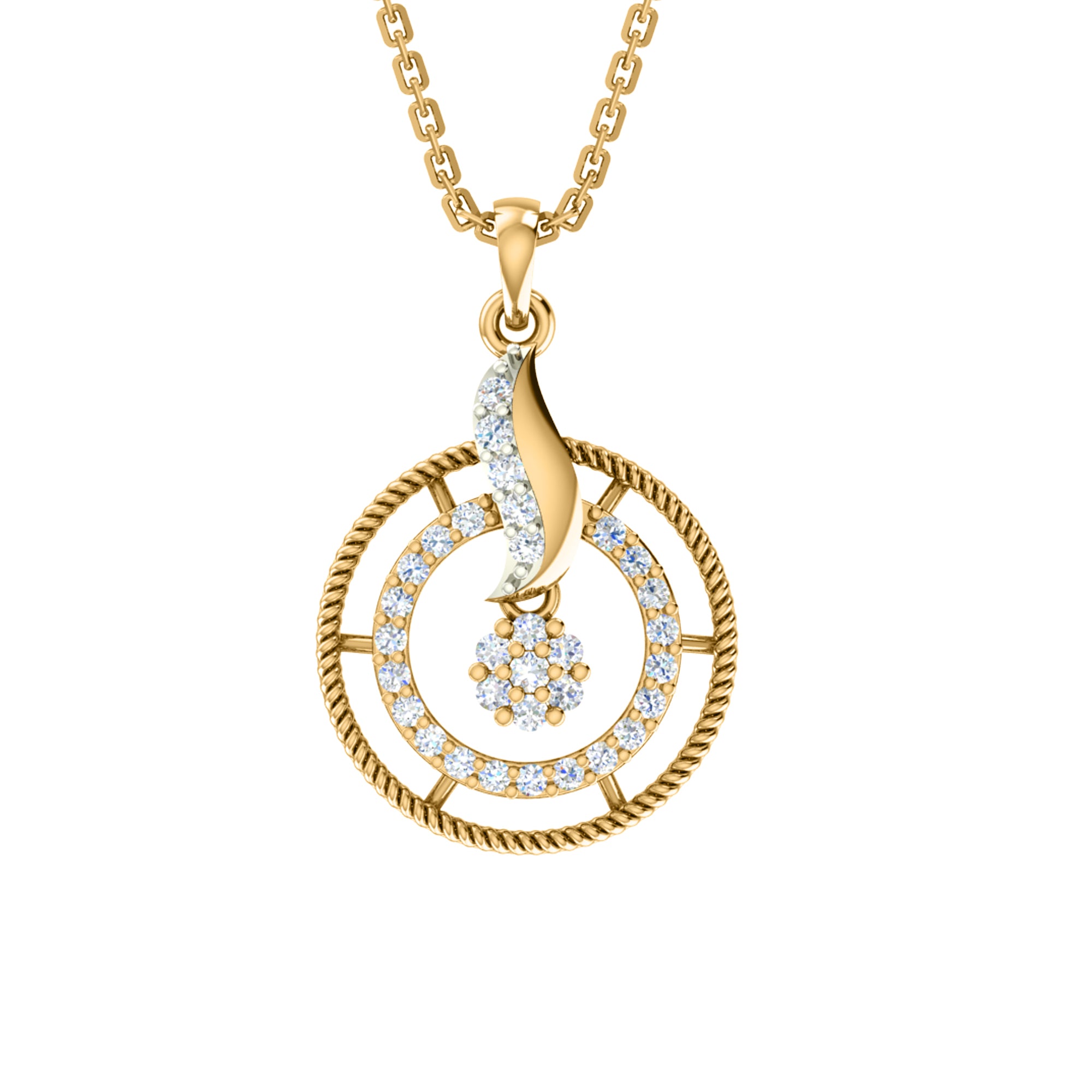 RKC 925 सिल्व्हर गोल्डन टोटल 0.93Ct मॉइसॅनाइट पेंडंट Wt 3.37gm आणि Wt कानातले 4.35gm सेट 14K रोझ गोल्ड प्लेटेड