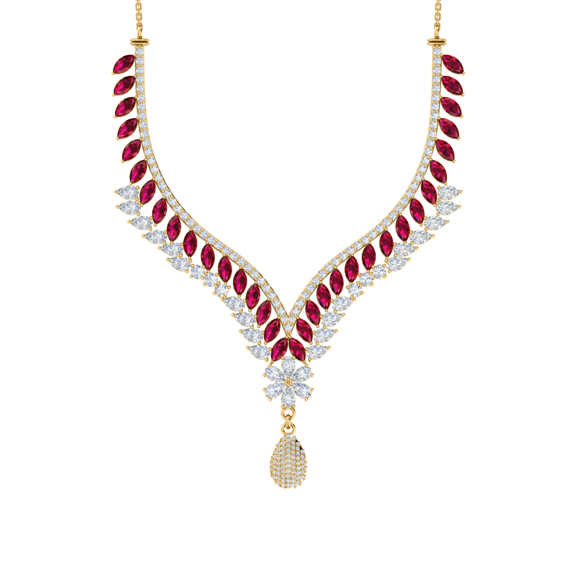 RKC 18 CT Moissanite Charming Necklace 925 Silver 14k Rose gold Plated Product Weight 17.00 GM Height 100.00 MM