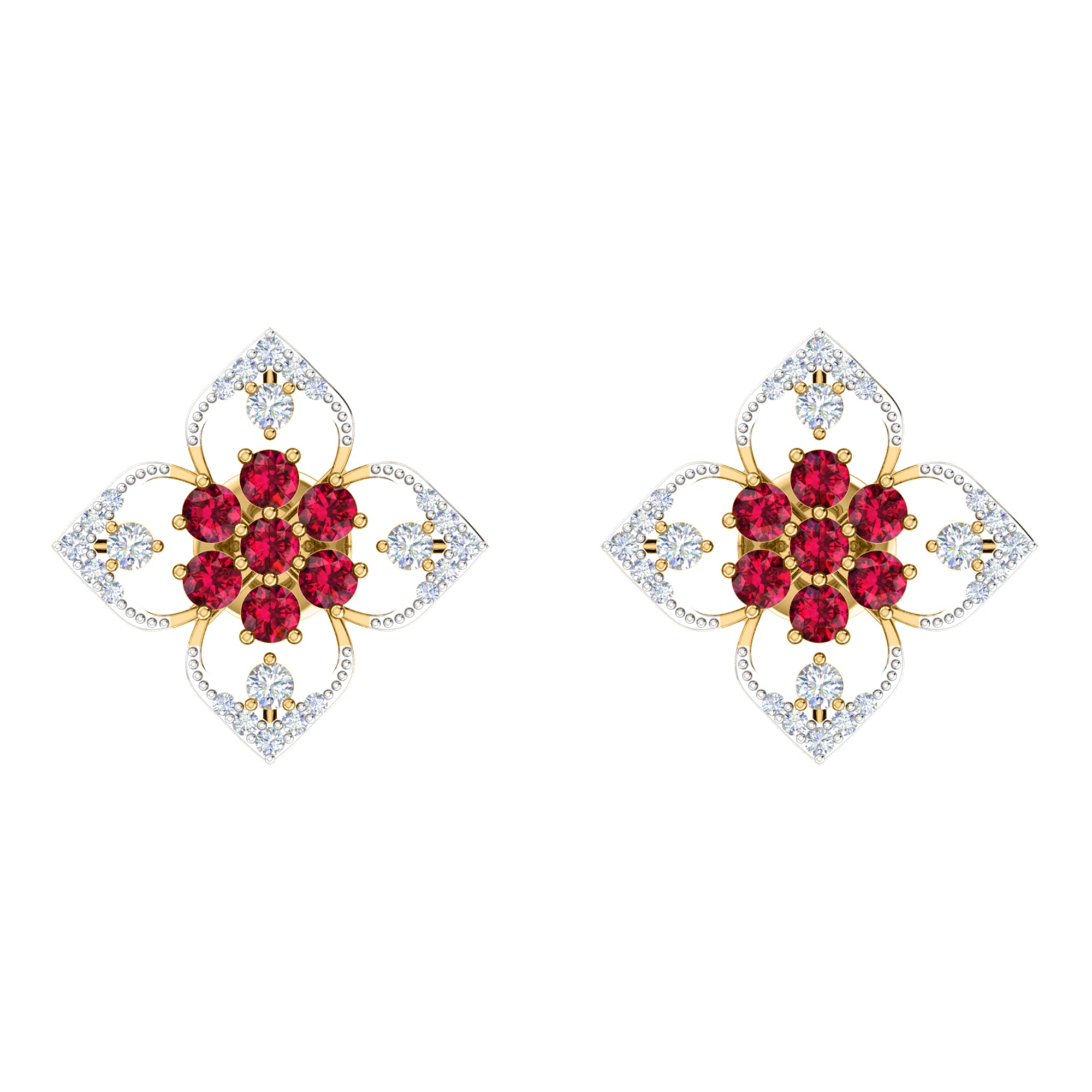 RKC 925 Sterling Silver Daily Wear Girl's Floral Stud Women Earring 14k Yellow Over Product Wt 2.80 GM Height 14.70 MM