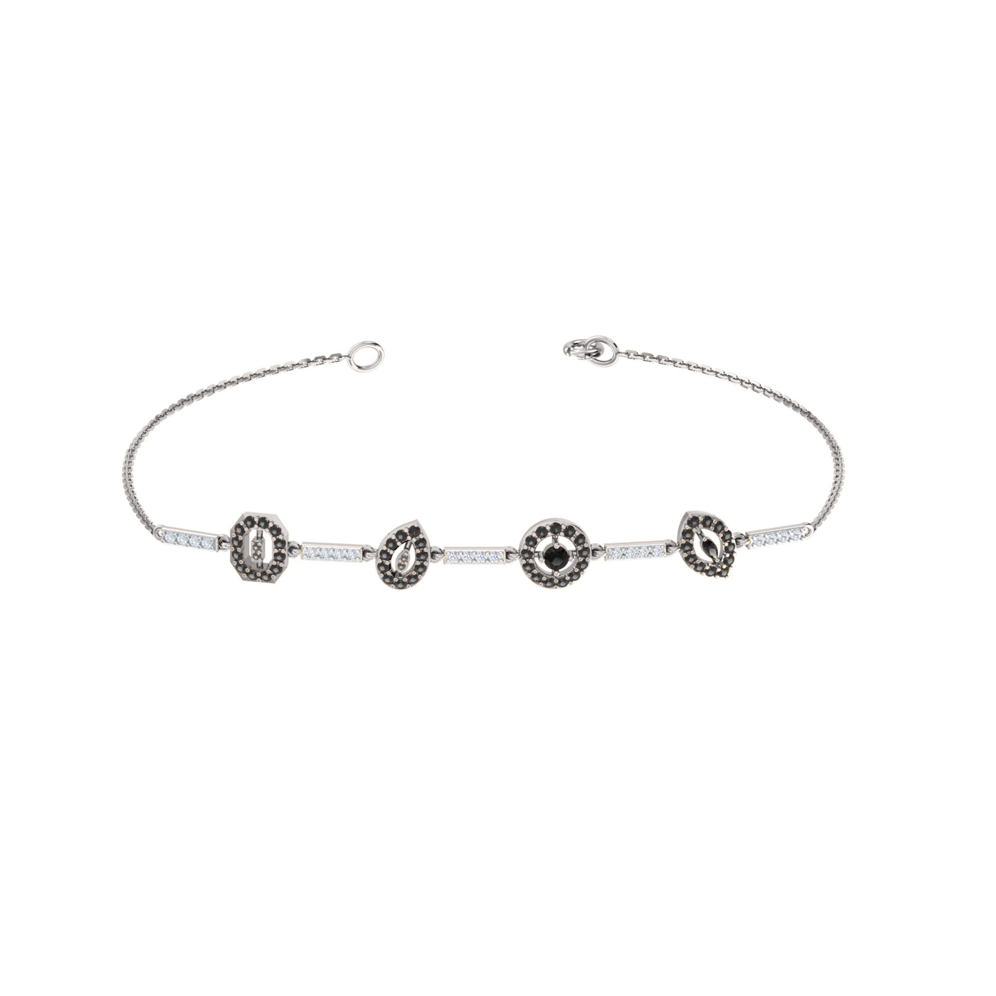 Bracciale da donna RKC in argento sterling 925 da 1,16 ct, placcato in oro bianco 14 carati, peso 5,20 g, altezza 81,30 mm