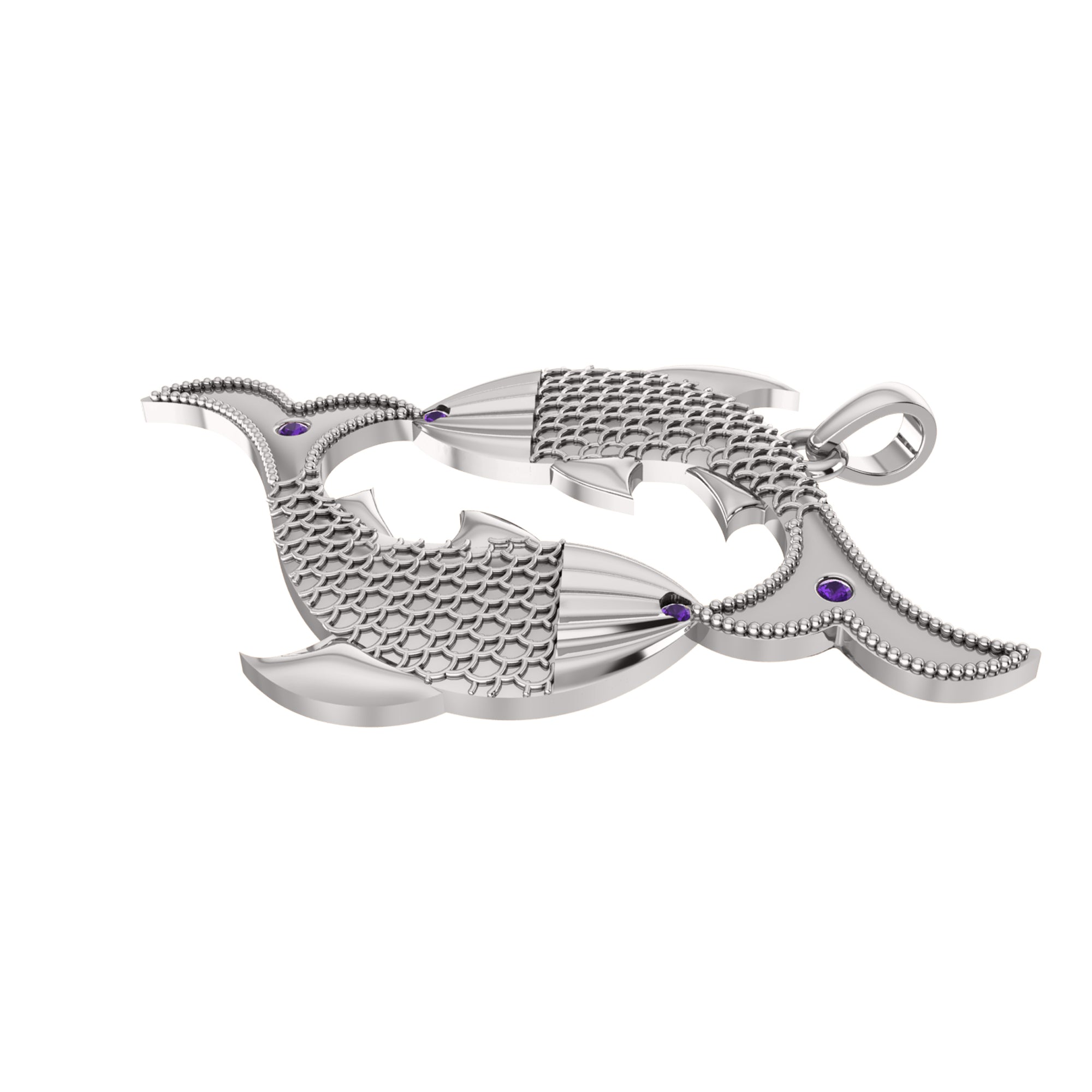 RKC 0.04Ct ऍमेथिस्ट फिश पेंडंट 925 चांदीचे दागिने 14K रोझ गोल्ड प्लेटेड 5.50gm उंची 30mm