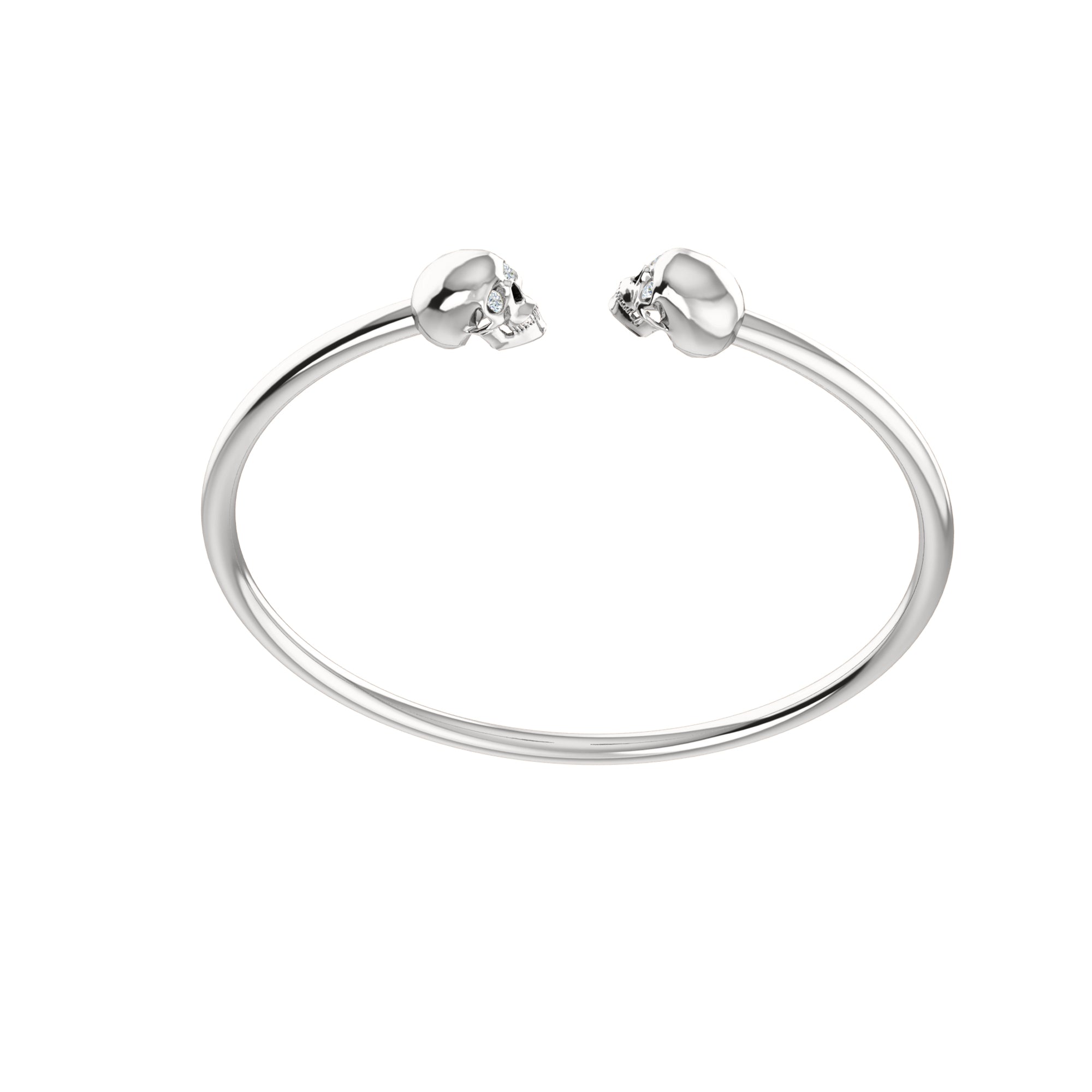 RKC 925 Sterling Silver 0.1Ct Moissanite Women Skull Bangle 14K Rose Gold Plated Wt 10.00gm Height 50.00mm