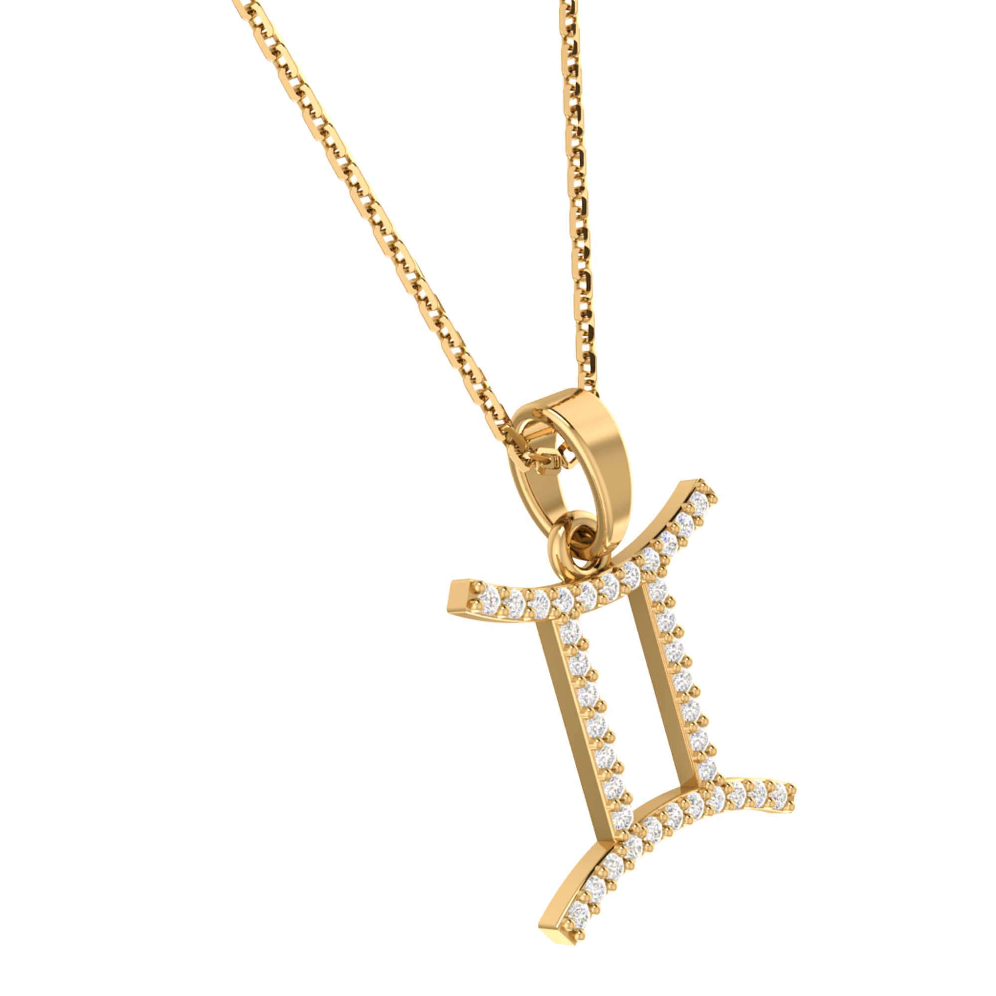 RKC Yellow Gold Plated Gemini Horoscope Cubic Zirconia Pendant Necklace